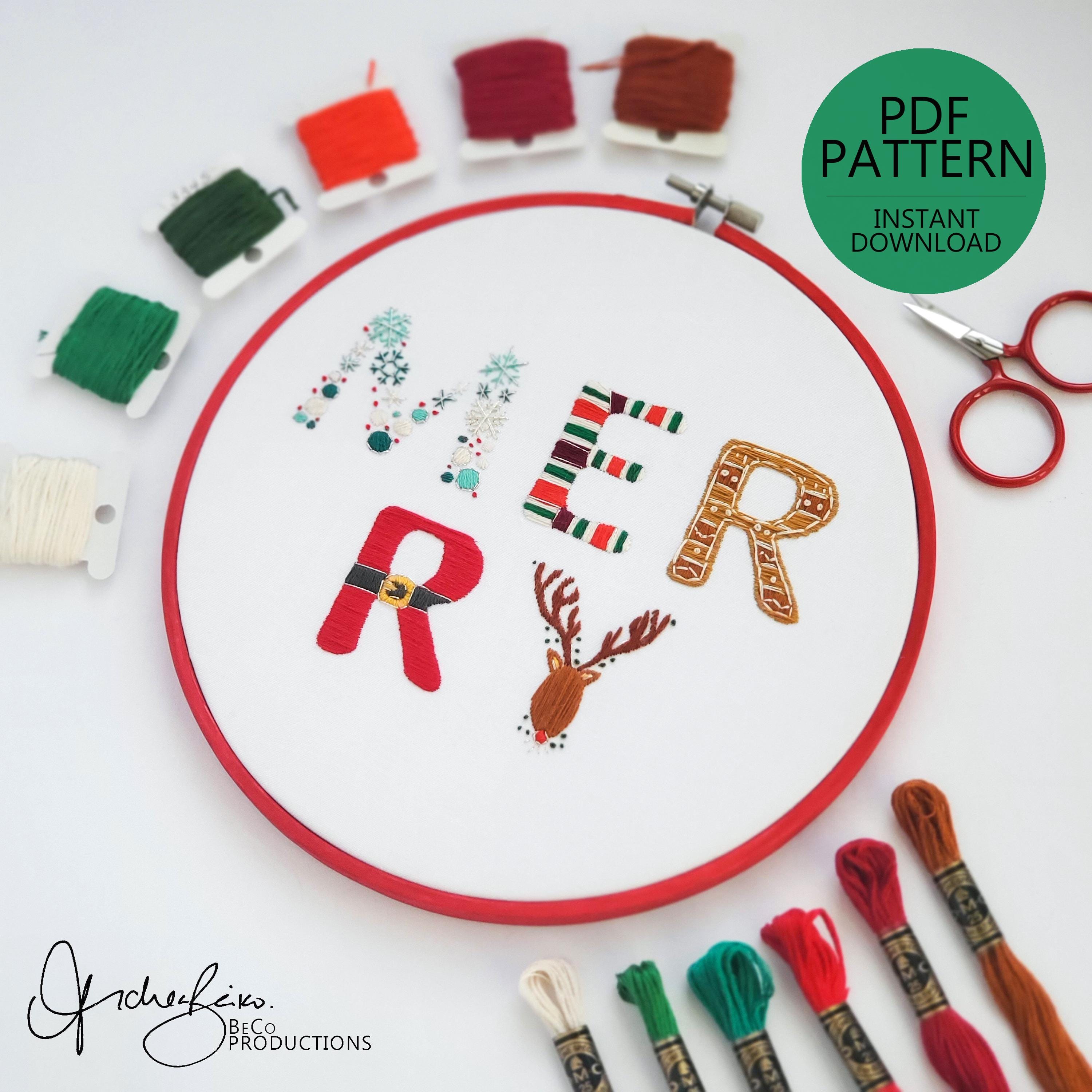 Merry Text -  PDF Digital Download Embroidery Pattern & Guide