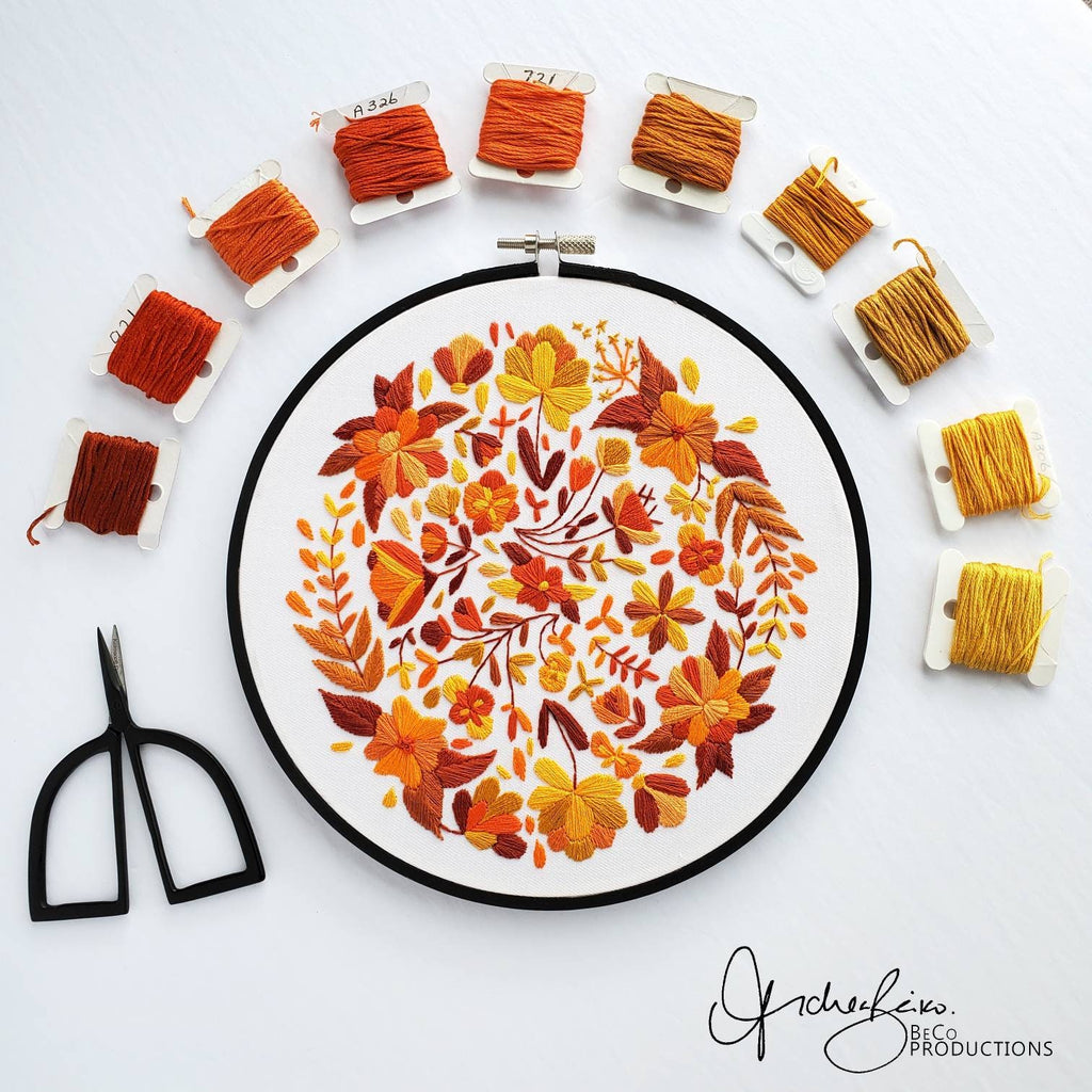 Orange Full Floral - PDF Digital Download Embroidery Pattern & Guide