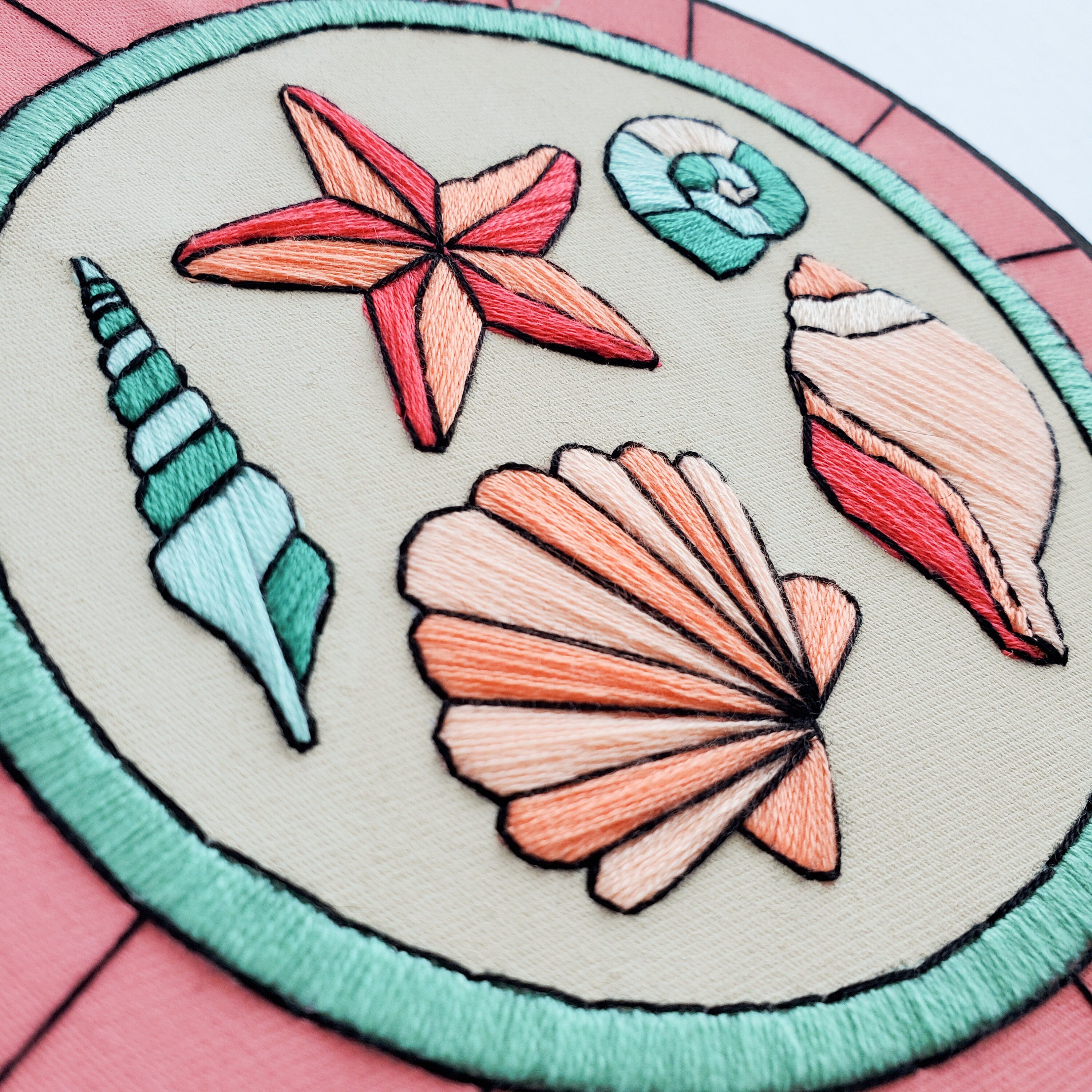 JULY Monthly Series Stained Glass Seashells- PDF Digital Download Embroidery Pattern & Guide