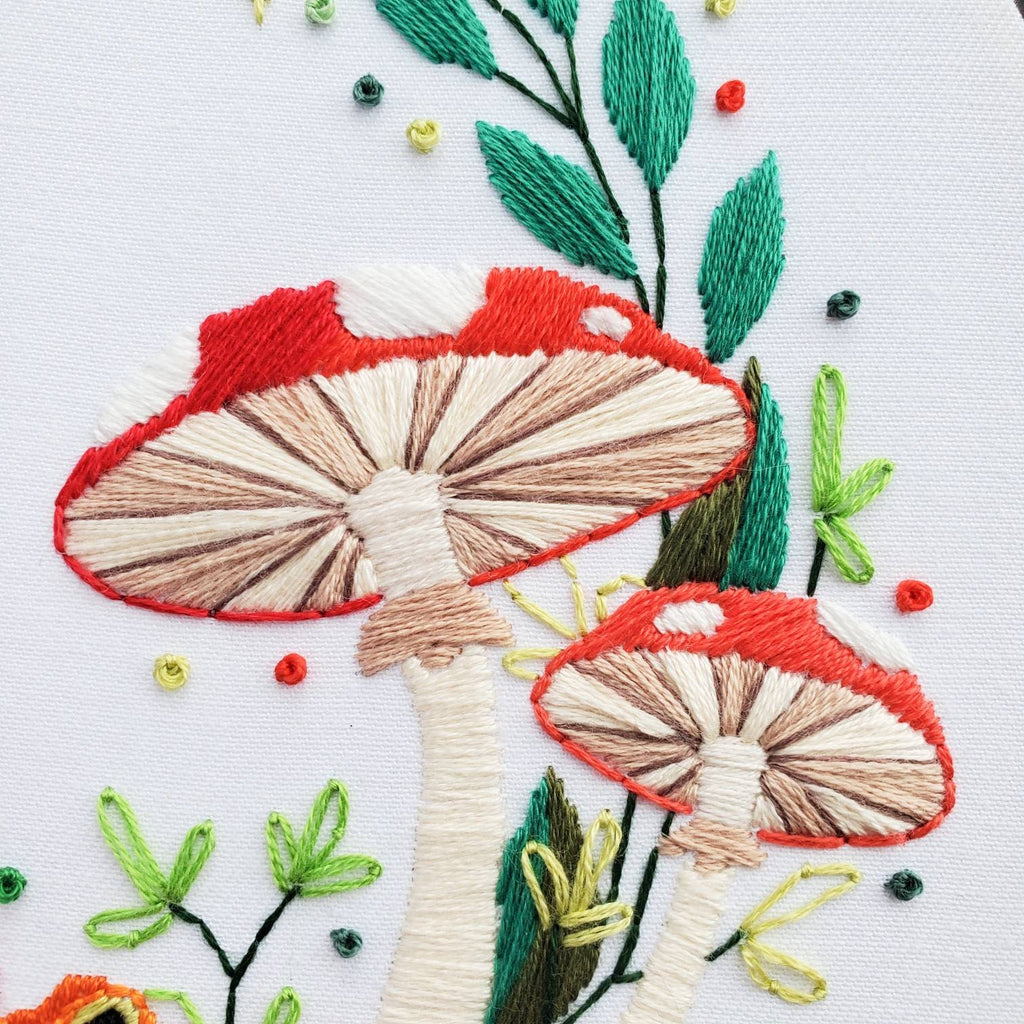 Mushroom & Frog Wreath - PDF Digital Download Embroidery Pattern & Guide