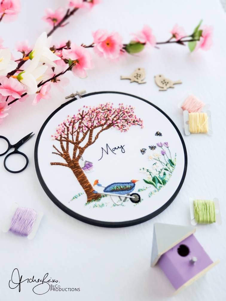 MAY Monthly Series Wreath - PDF Digital Download Embroidery Pattern & Guide