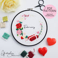 FEBRUARY Monthly Series Wreath - PDF Digital Download Embroidery Pattern & Guide
