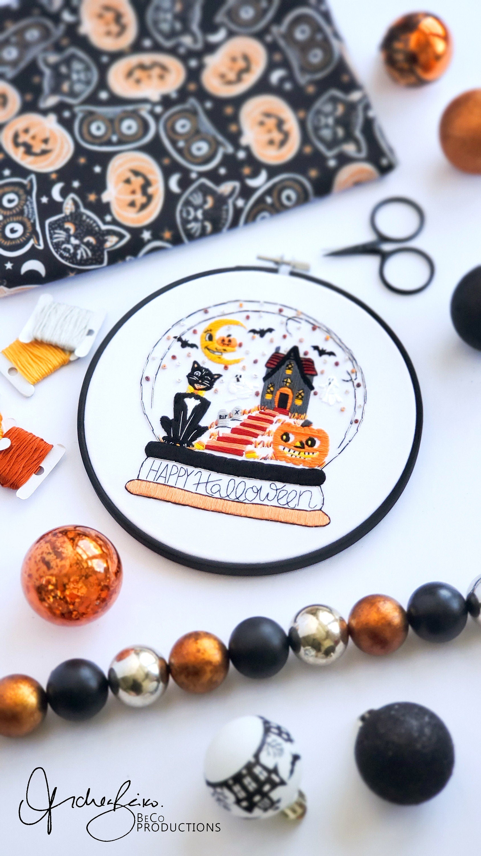 Retro Halloween Snow Globe - PDF Digital Download Embroidery Pattern & Guide