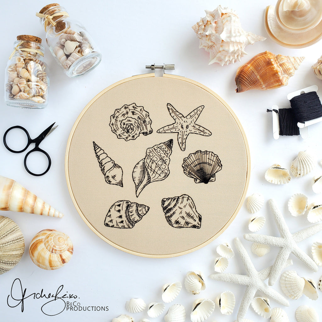 Seashell Drawing - PDF Digital Download Embroidery Pattern and Guide