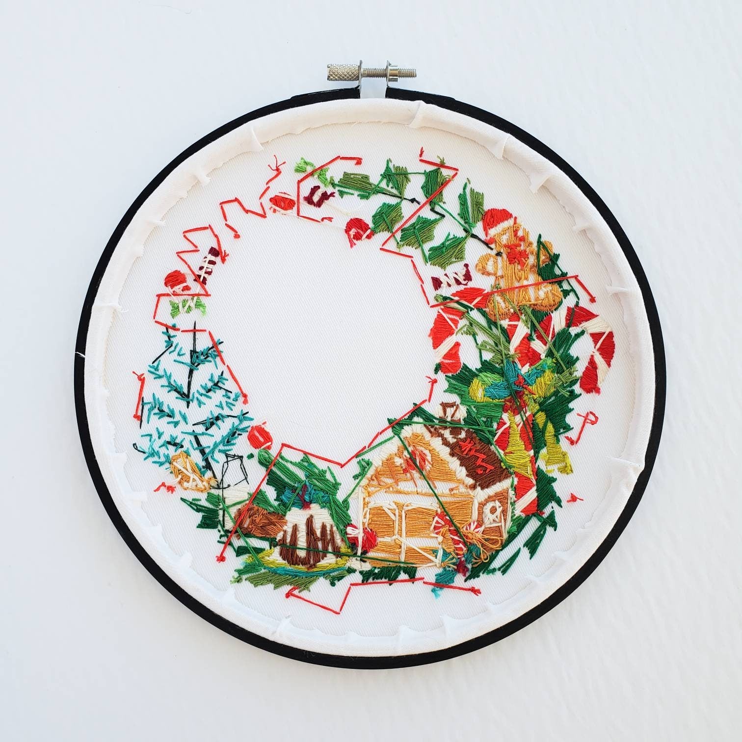 Christmas Candy Wreath - PDF Digital Download Embroidery Pattern & Guide