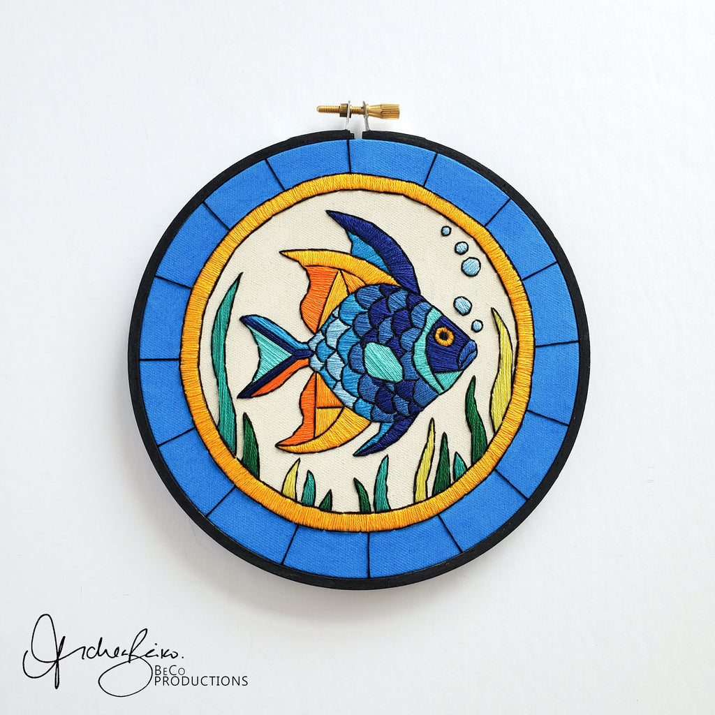 JUNE Monthly Series Stained Glass Fish- PDF Digital Download Embroidery Pattern & Guide