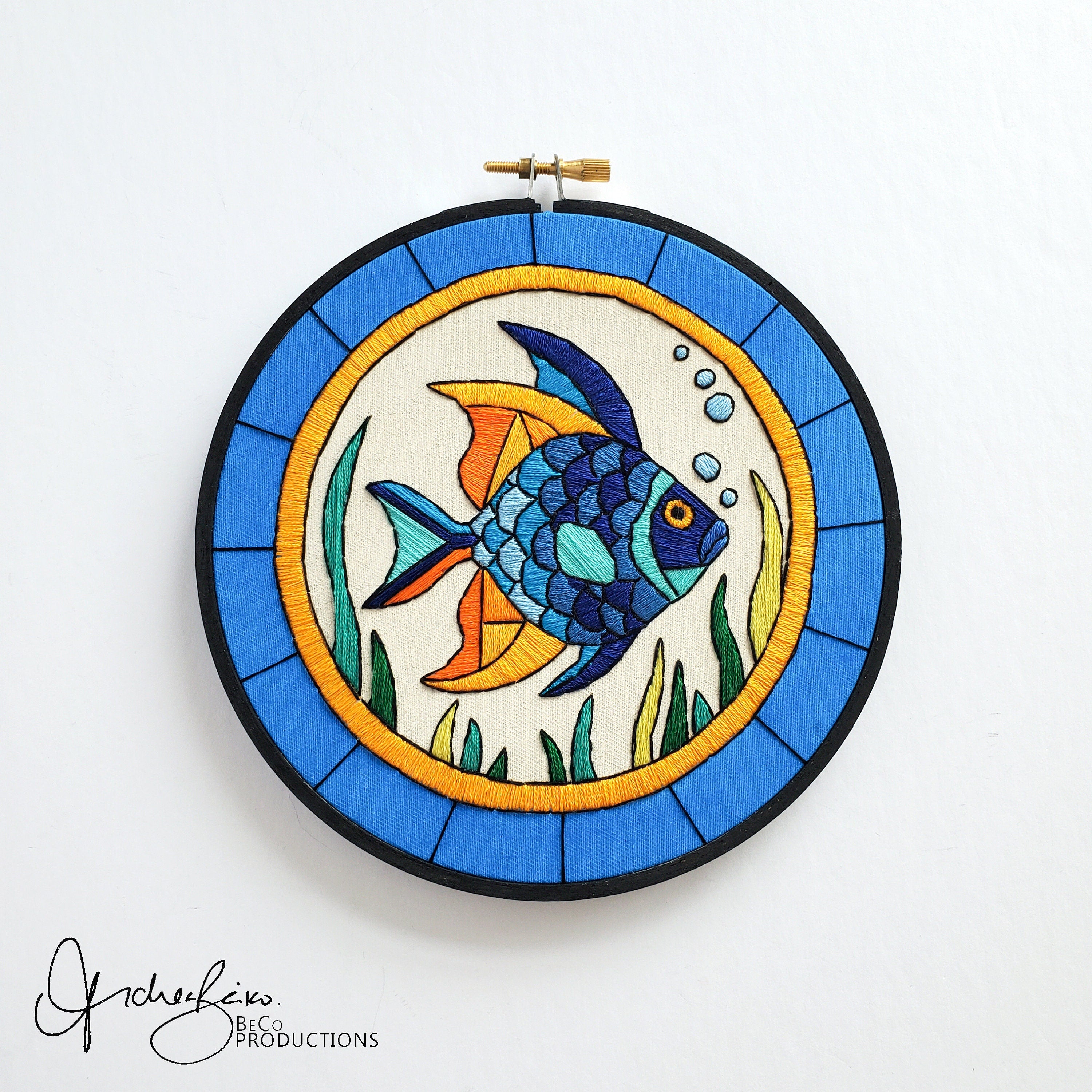 JUNE Monthly Series Stained Glass Fish- PDF Digital Download Embroidery Pattern & Guide
