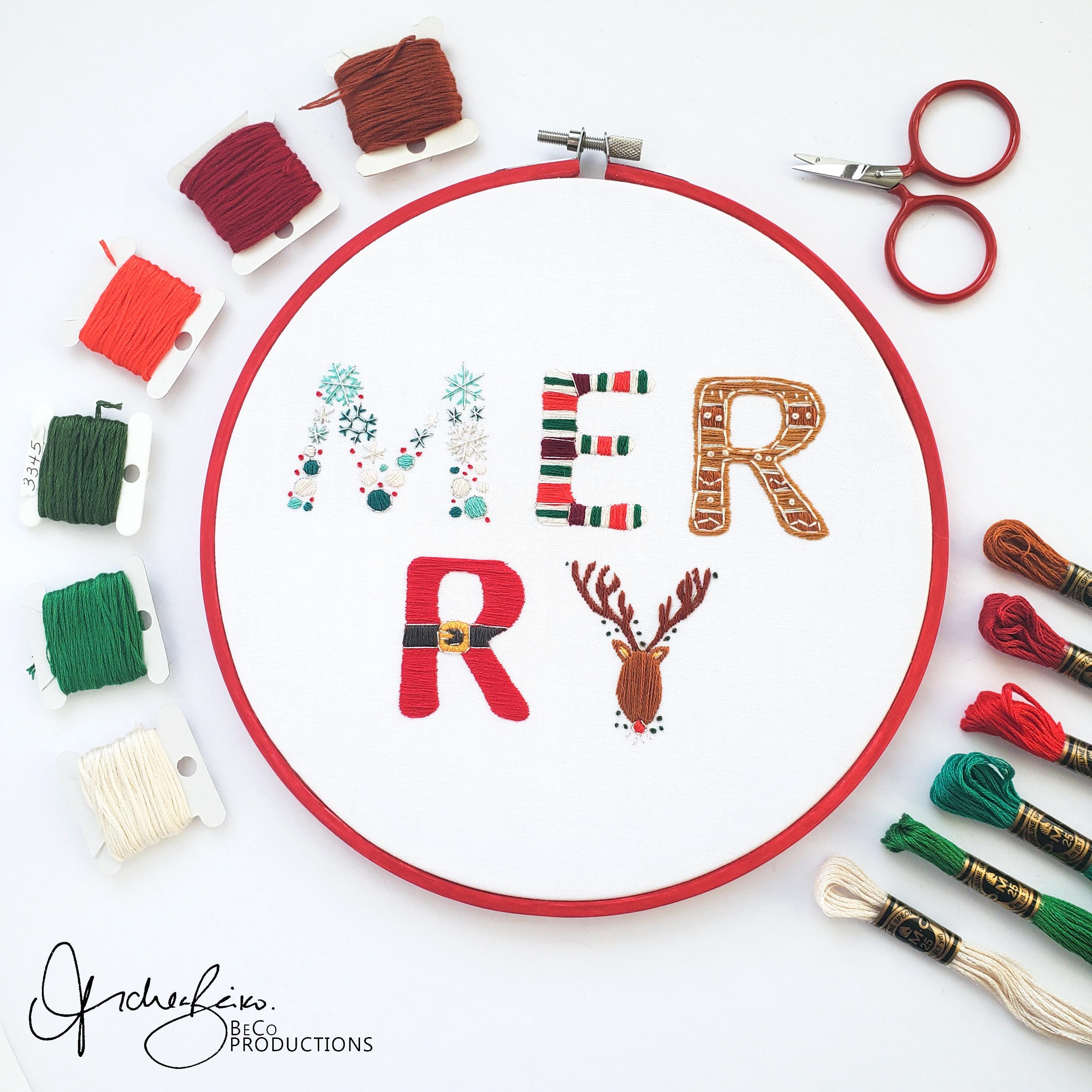 Merry Christmas Text Bundle - PDF Digital Download Embroidery Pattern & Guide