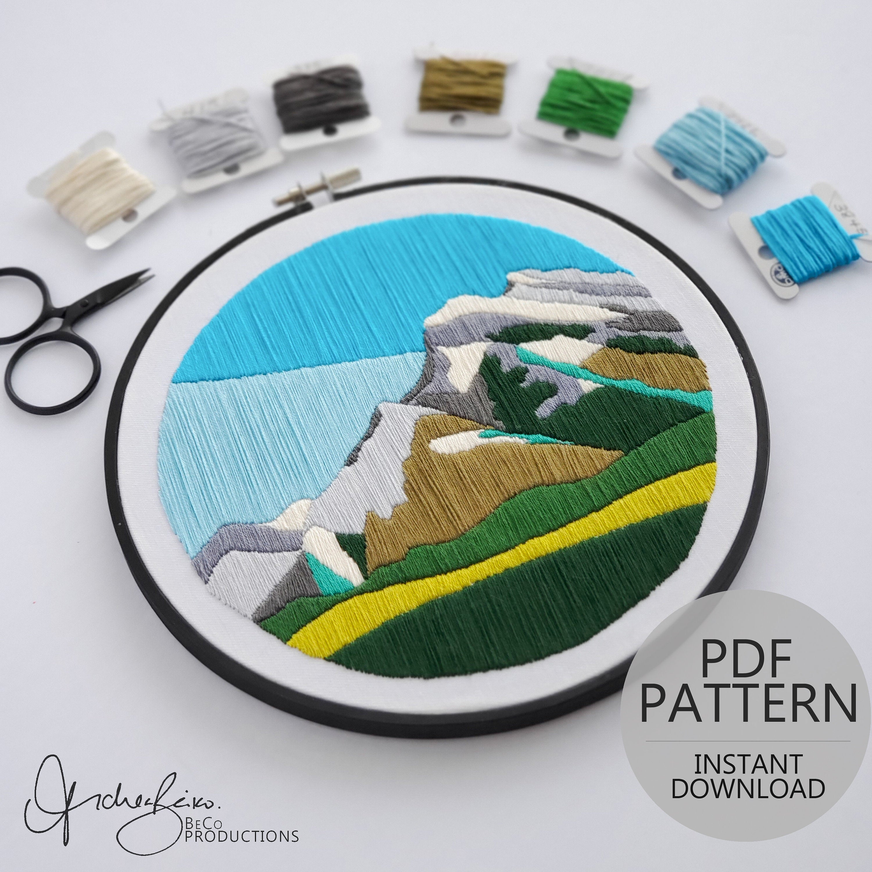 Mountain Landscape No.02, Mount Rundle, Banff Alberta - PDF Digital Download Embroidery Pattern & Guide