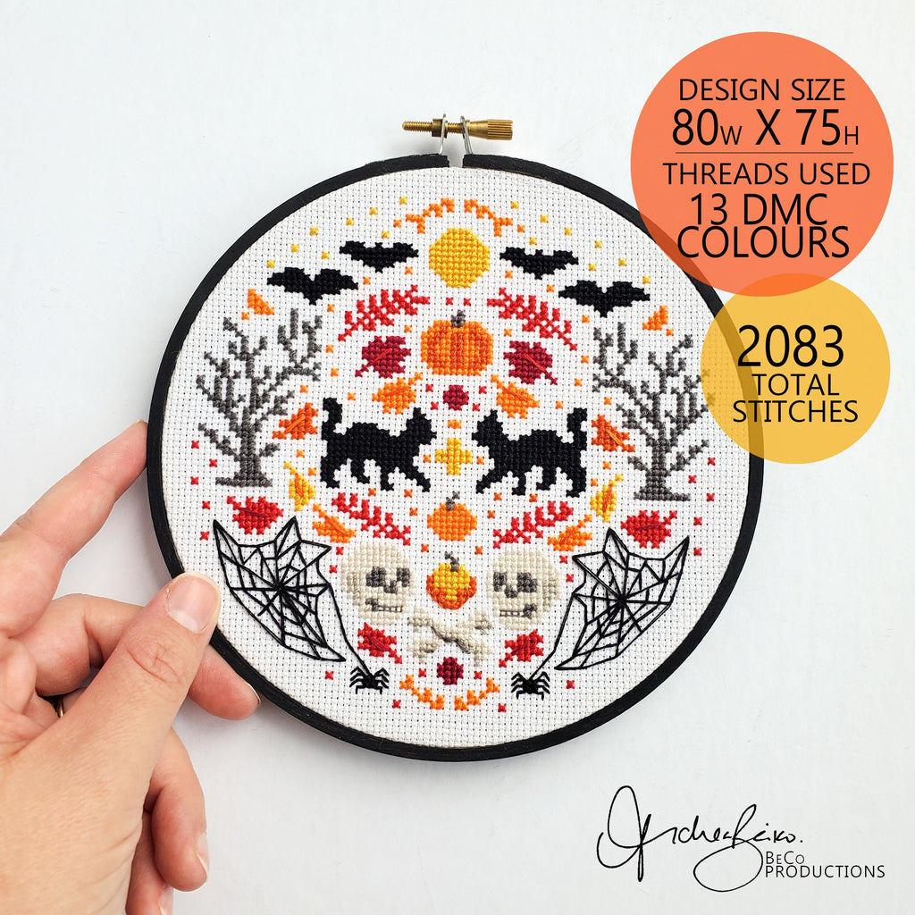 HALLOWEEN Folk Art Inspired Series Cross Stitch Pattern & Guide, DIY Digital Download, PDF Pattern (BeCoProductions) Halloween Stitch