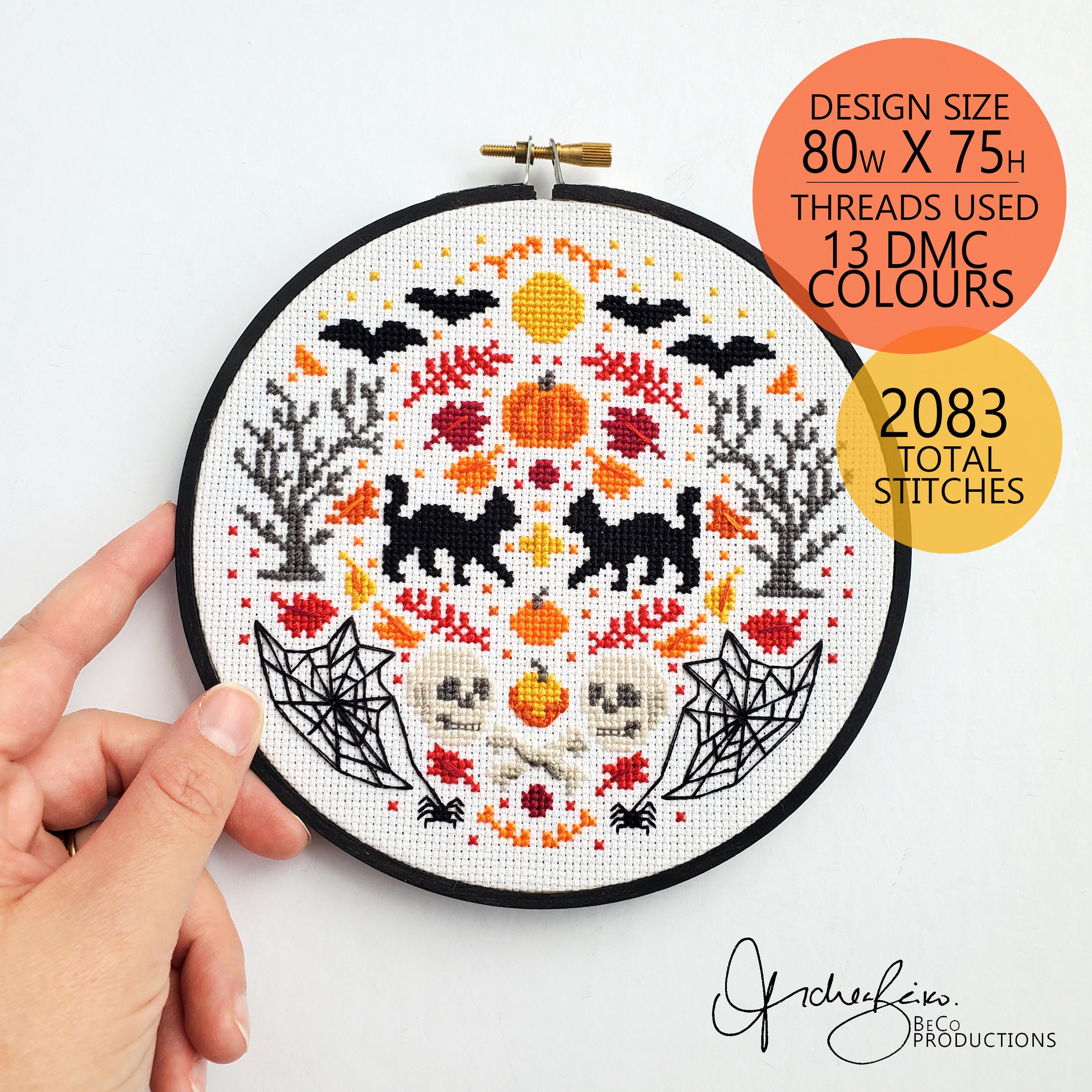HALLOWEEN Folk Art Inspired Series Cross Stitch Pattern & Guide, DIY Digital Download, PDF Pattern (BeCoProductions) Halloween Stitch