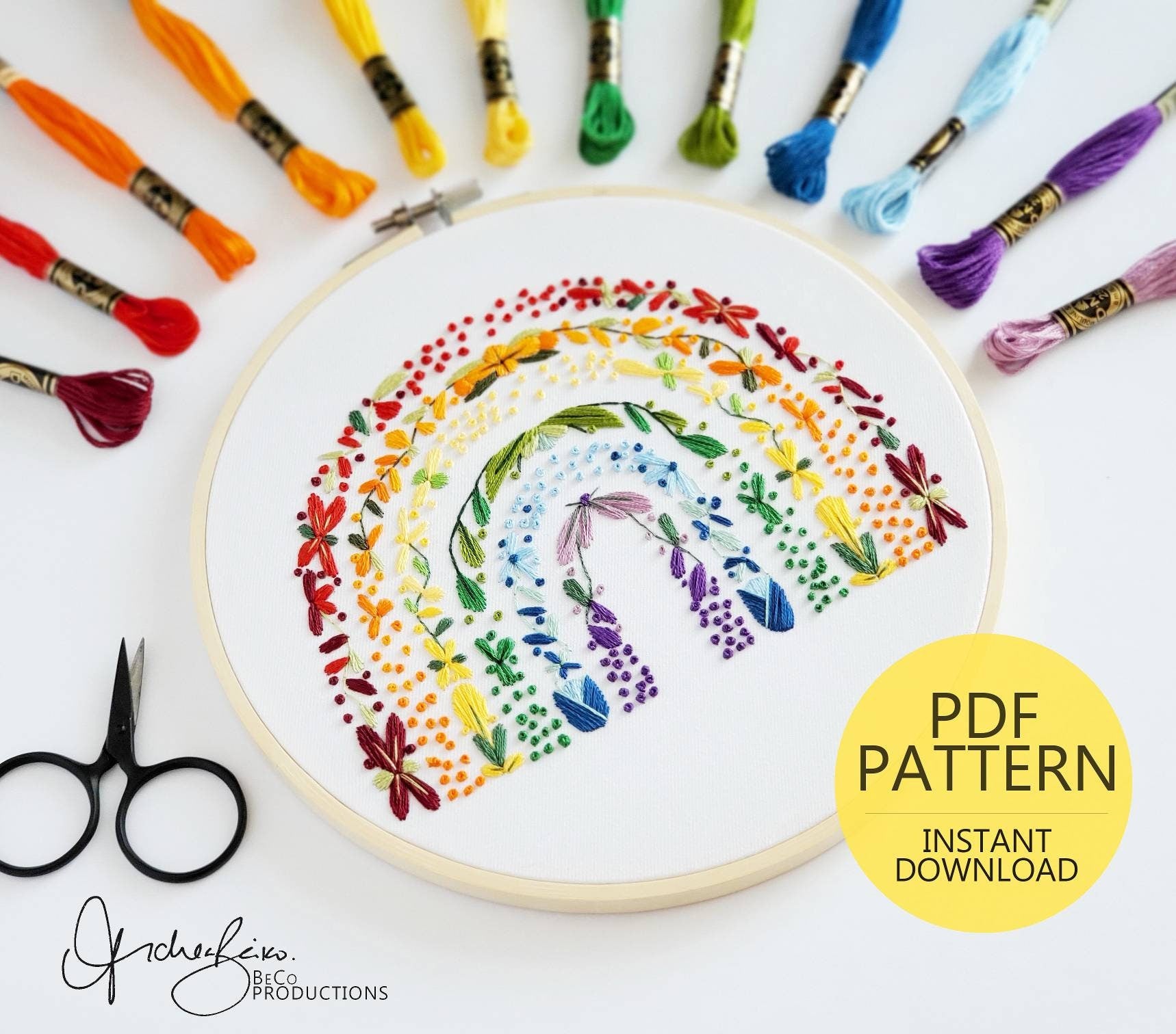 Large Floral Rainbow - PDF Digital Download Embroidery Pattern & Guide