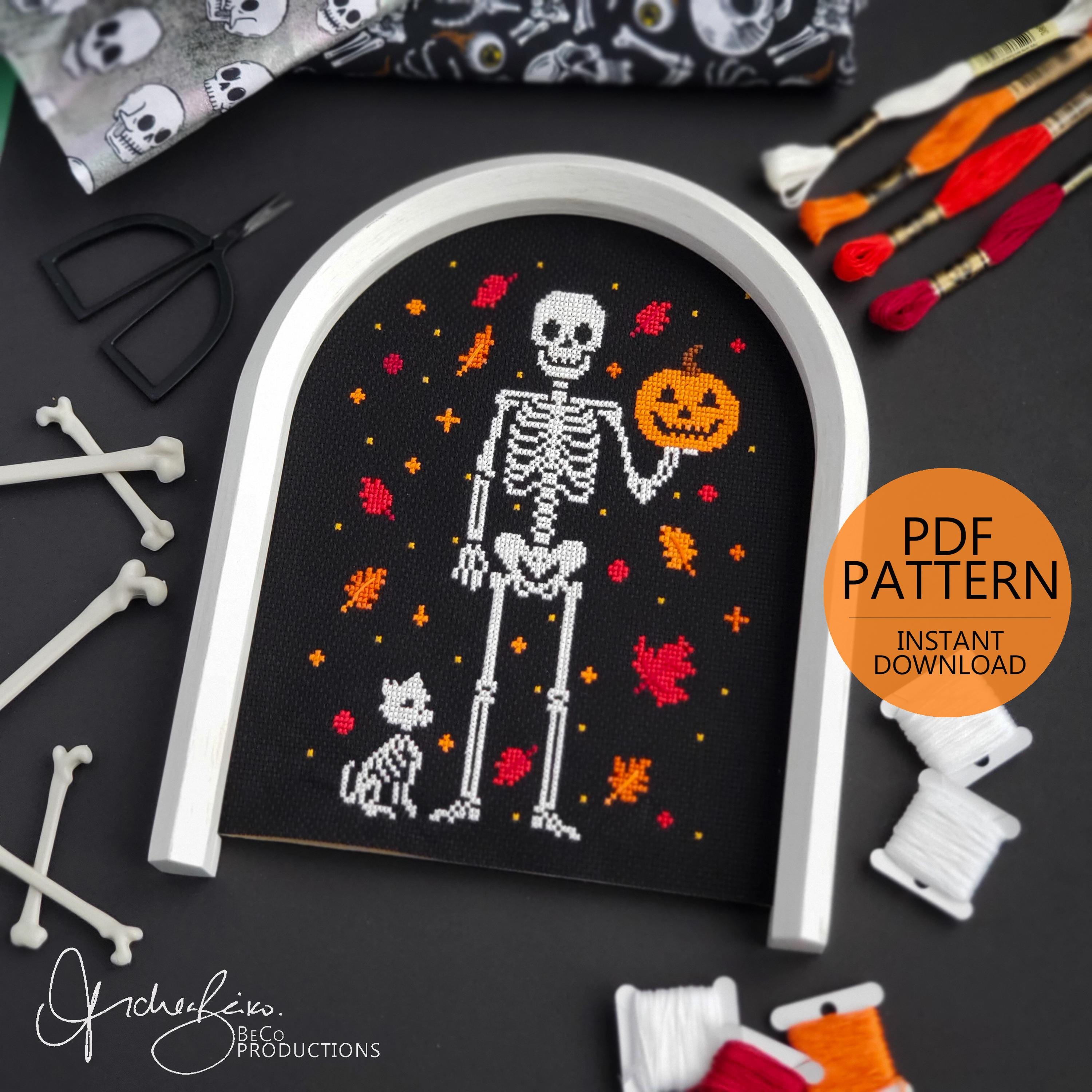 Skeleton Pumpkin Skeleton - PDF Digital Download Cross Stitch Pattern & Guide