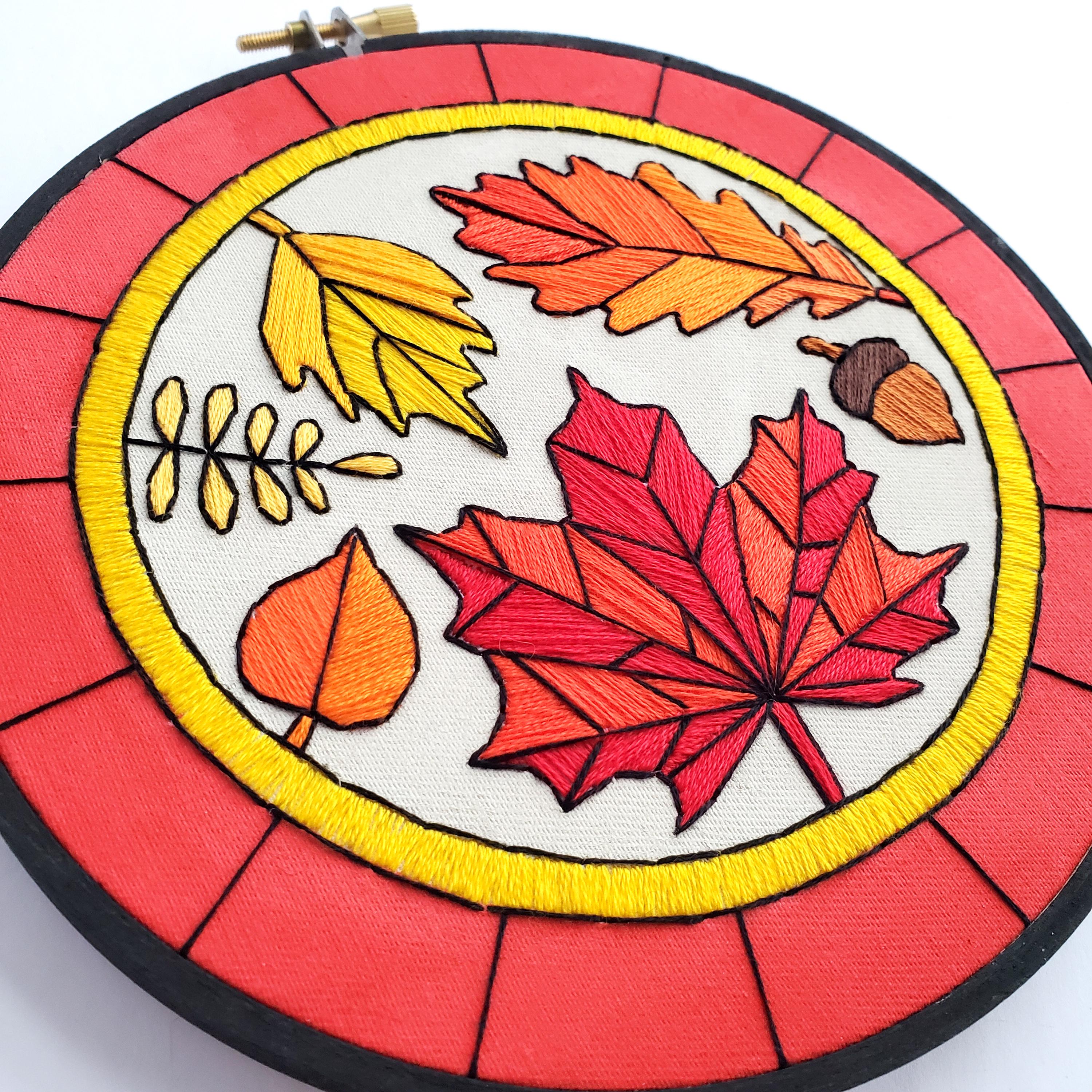 SEPTEMBER Monthly Series Stained Glass Autumn Leaves- PDF Digital Download Embroidery Pattern & Guide