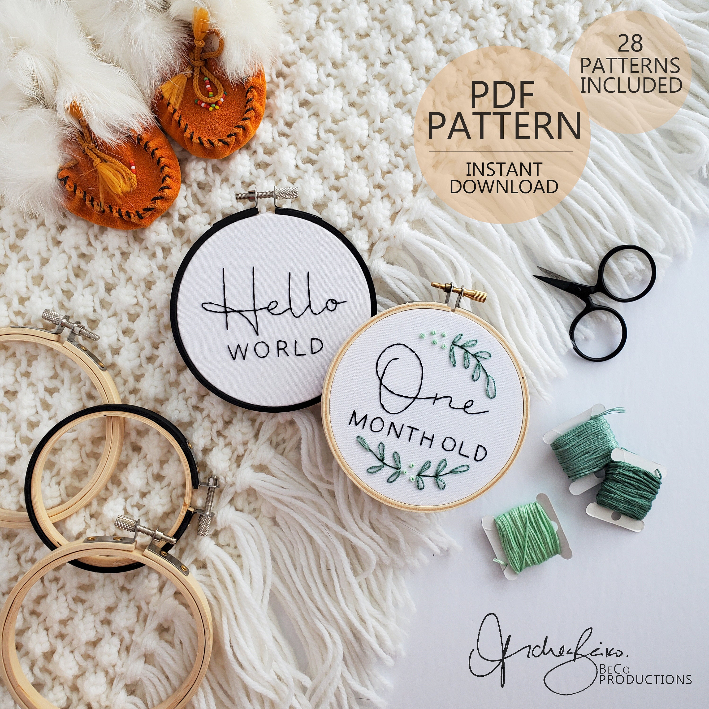 Baby Milestones & Pregnancy Announcement (28 Patterns Total) - PDF Digital Download Embroidery Patterns & Guide