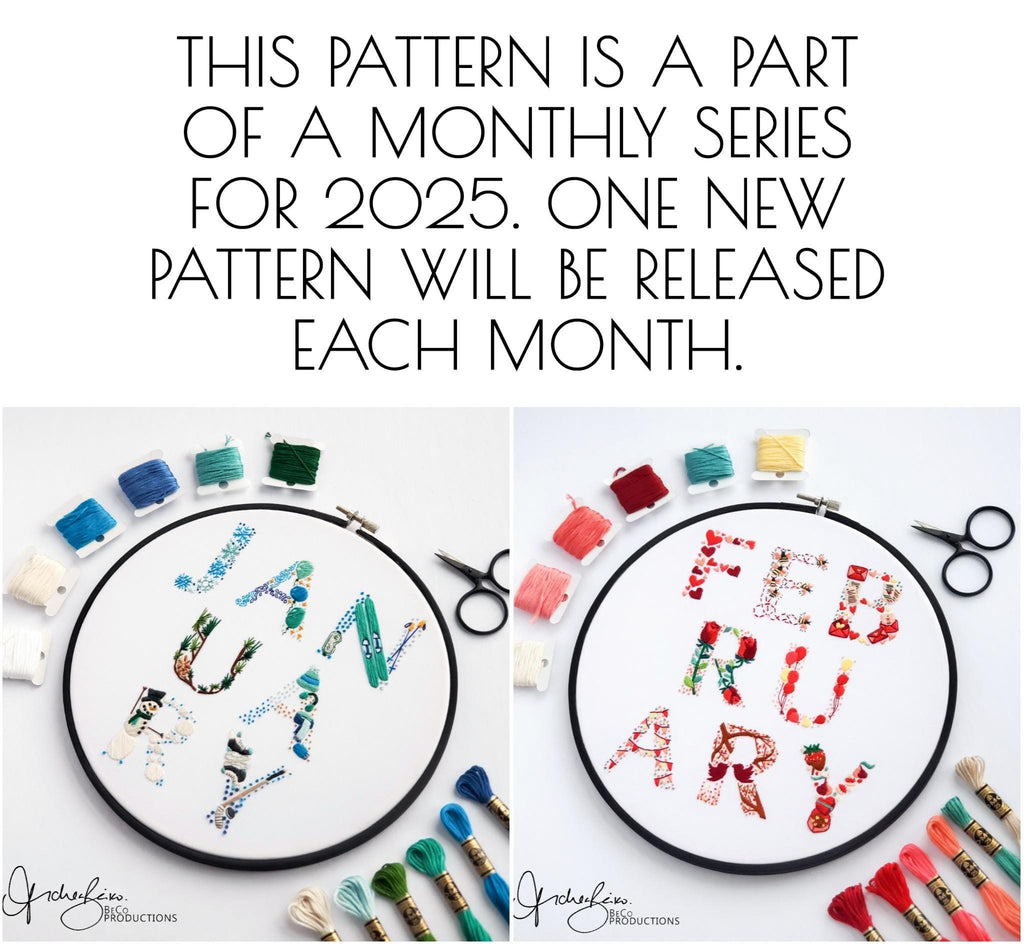 JANUARY Monthly Text Series - PDF Digital Download Embroidery Series Pattern & Guide