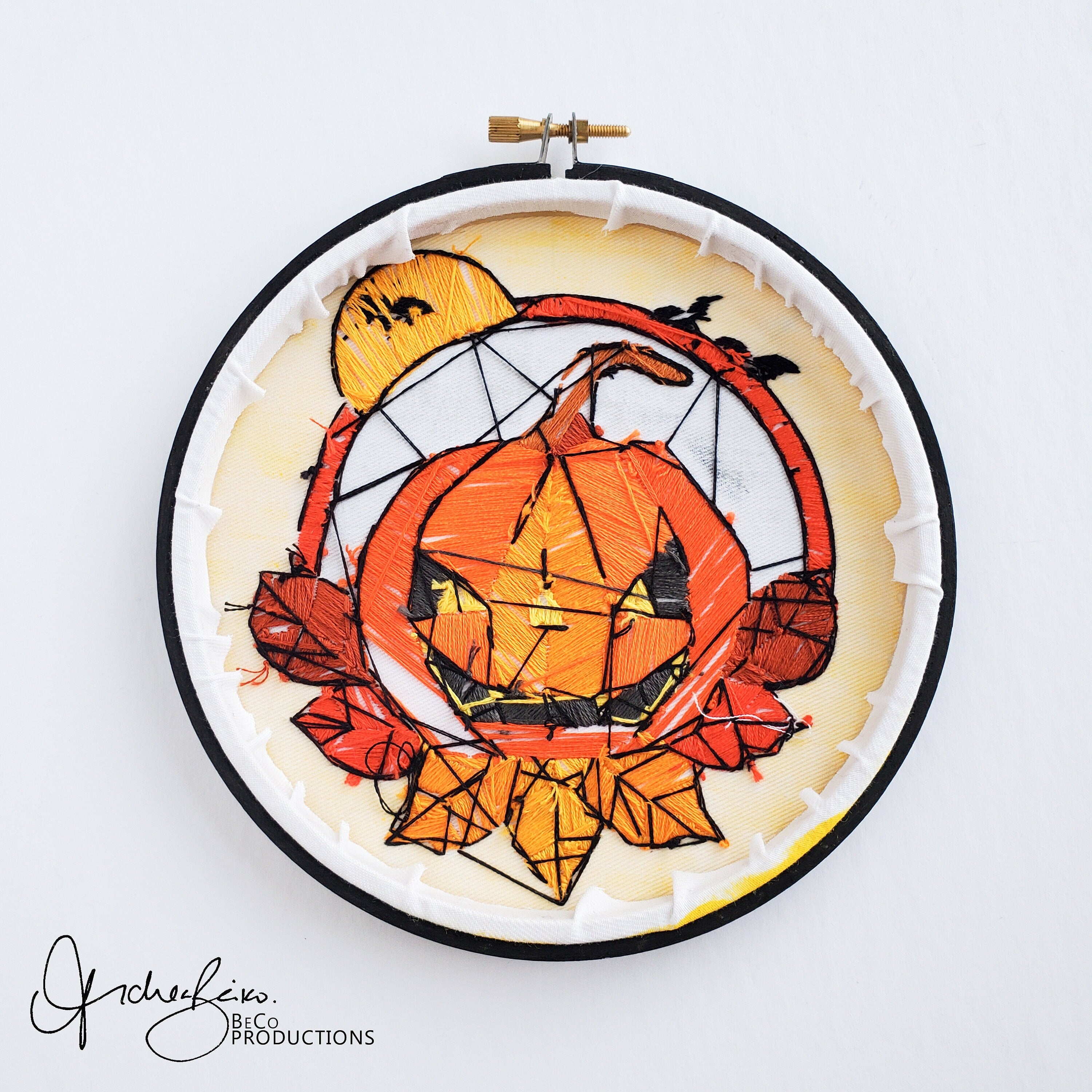Stained Glass Halloween Jack-o-lantern - PDF Digital Download Embroidery Pattern & Guide