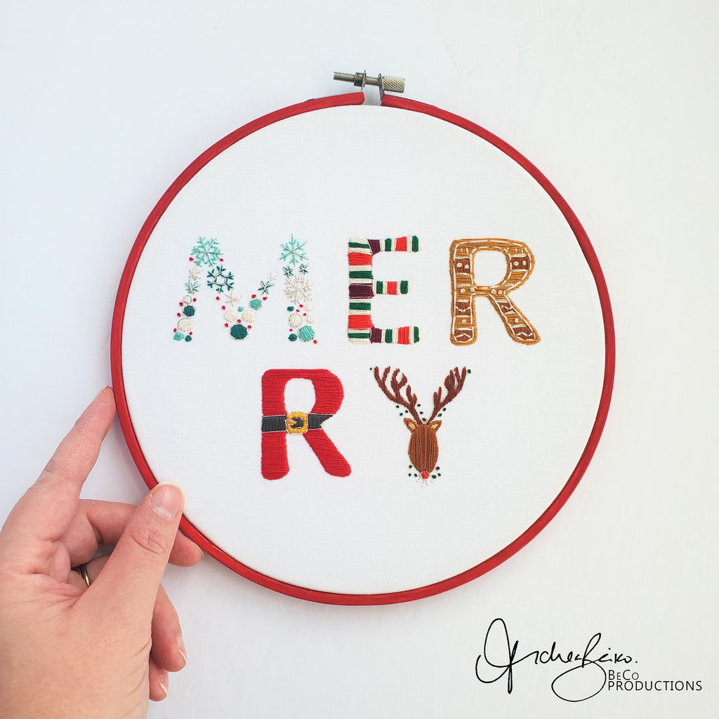 Merry Christmas Text Bundle - PDF Digital Download Embroidery Pattern & Guide