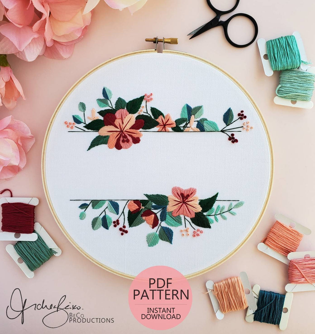 Plain Floral Banner - PDF Digital Download Embroidery Pattern & Guide