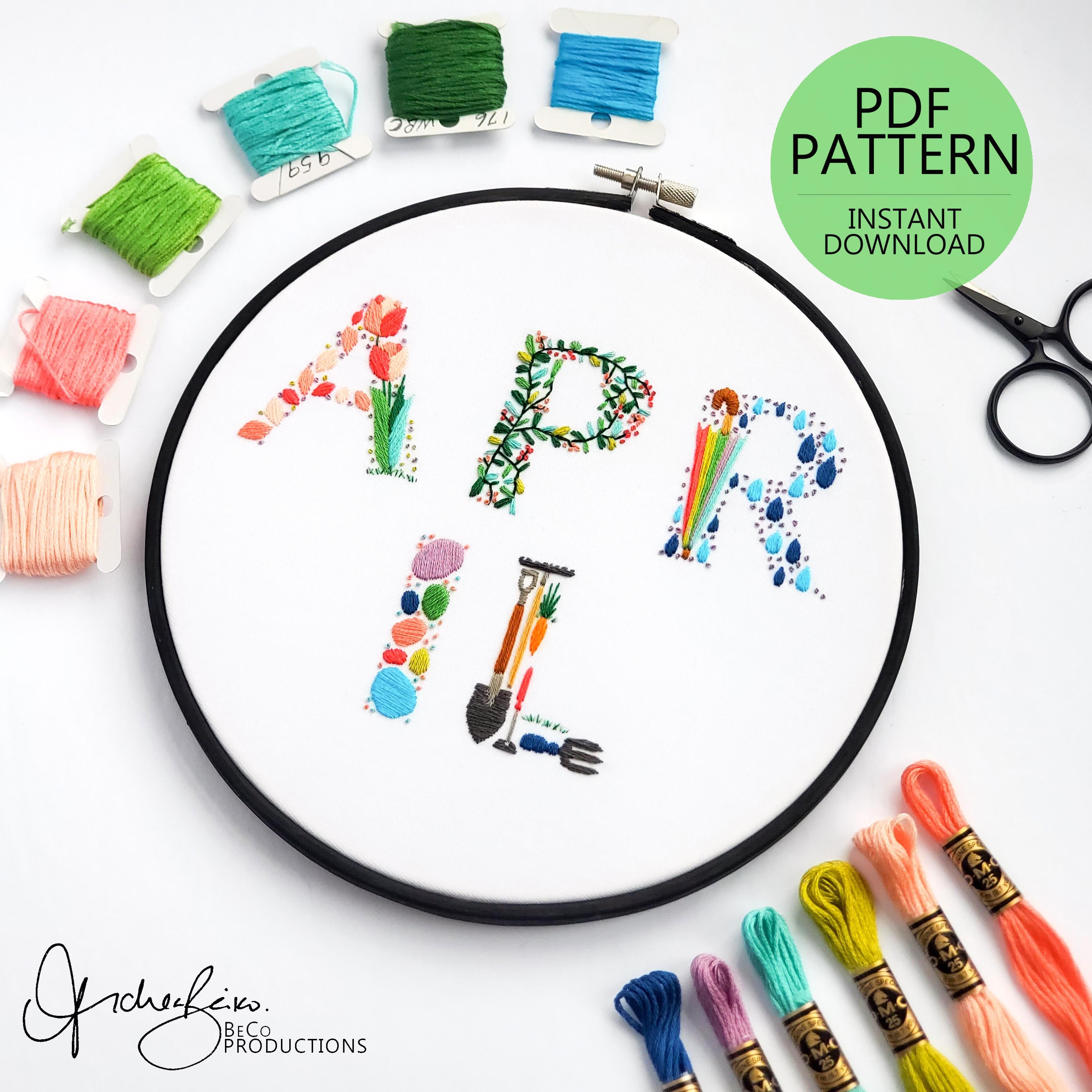APRIL Monthly Text Series - PDF Digital Download Embroidery Series Pattern & Guide
