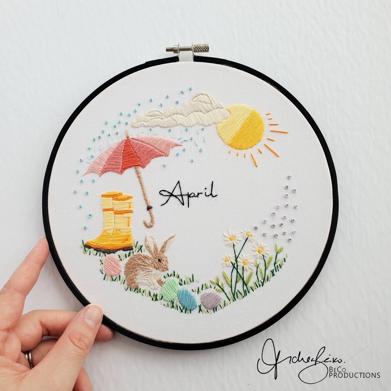 APRIL Monthly Series Wreath - PDF Digital Download Embroidery Pattern & Guide