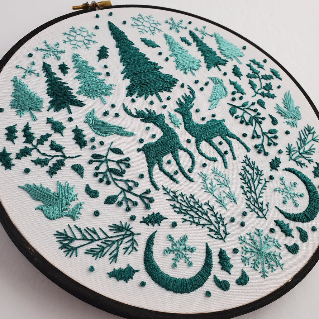 JANUARY Monthly Monochromatic Folk Art Inspired Series - PDF Digital Download Embroidery Pattern & Guide