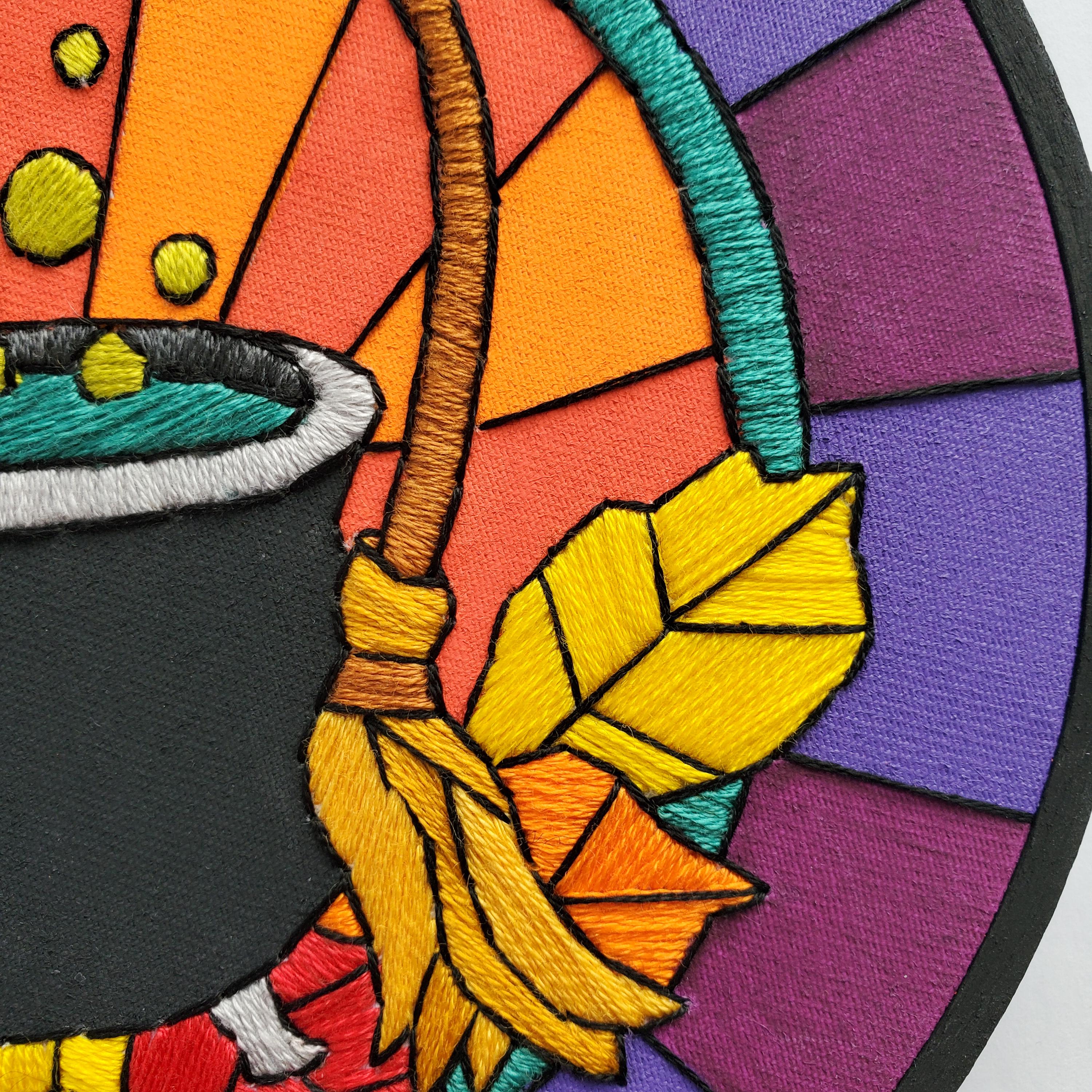 Stained Glass Halloween Witches Cauldron - PDF Digital Download Embroidery Pattern & Guide