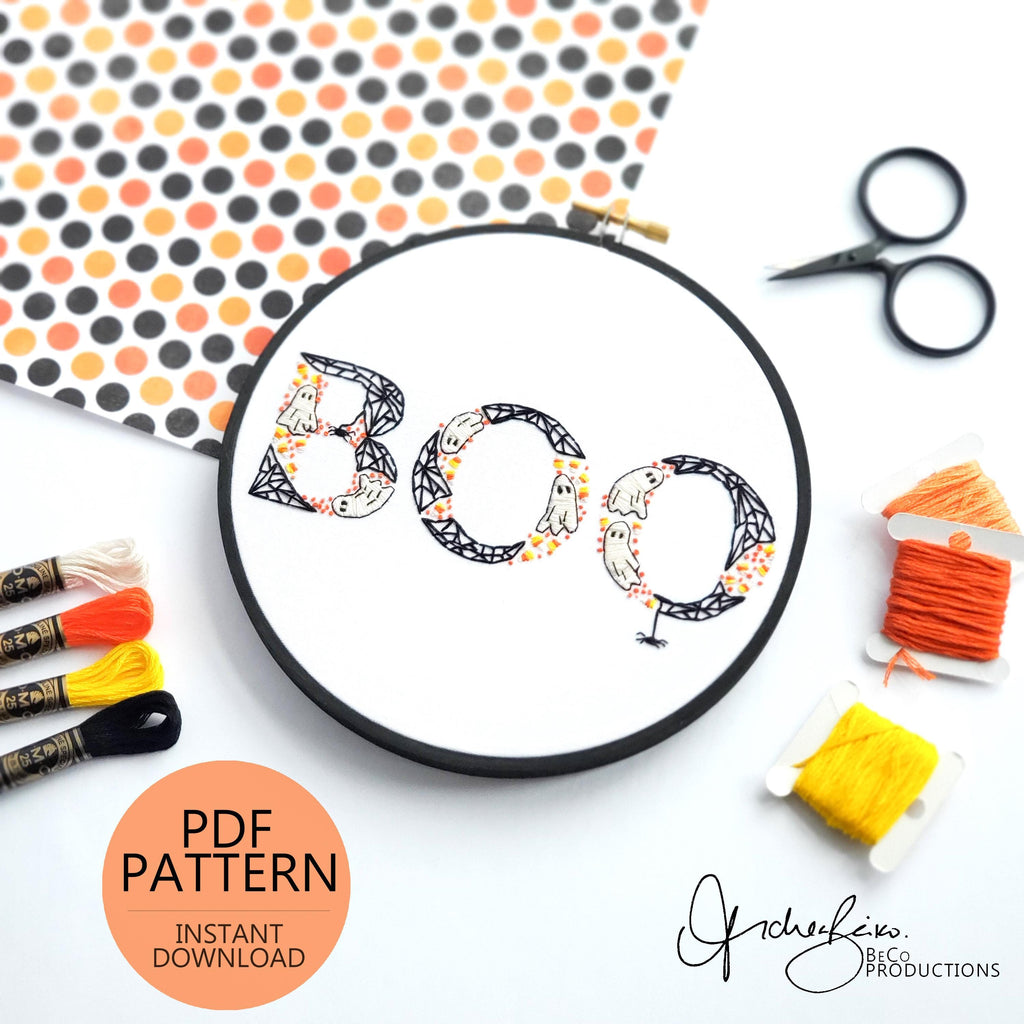 BOO Halloween Text - PDF Digital Download Embroidery Pattern & Guide