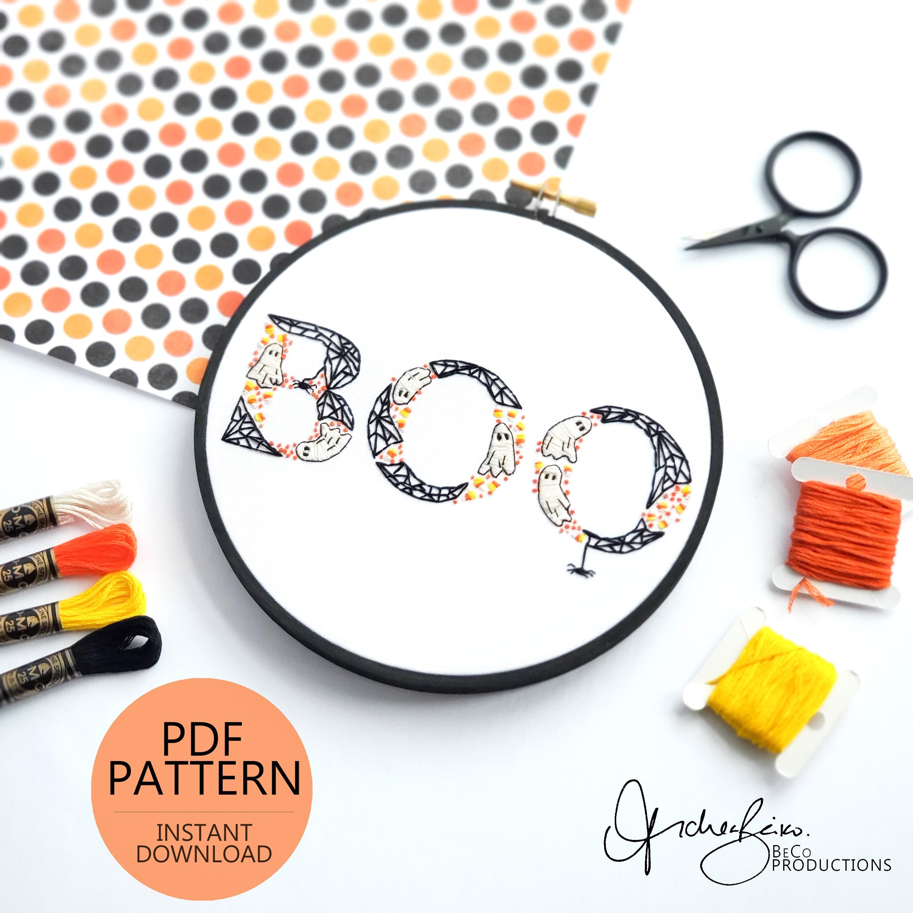 BOO Halloween Text - PDF Digital Download Embroidery Pattern & Guide