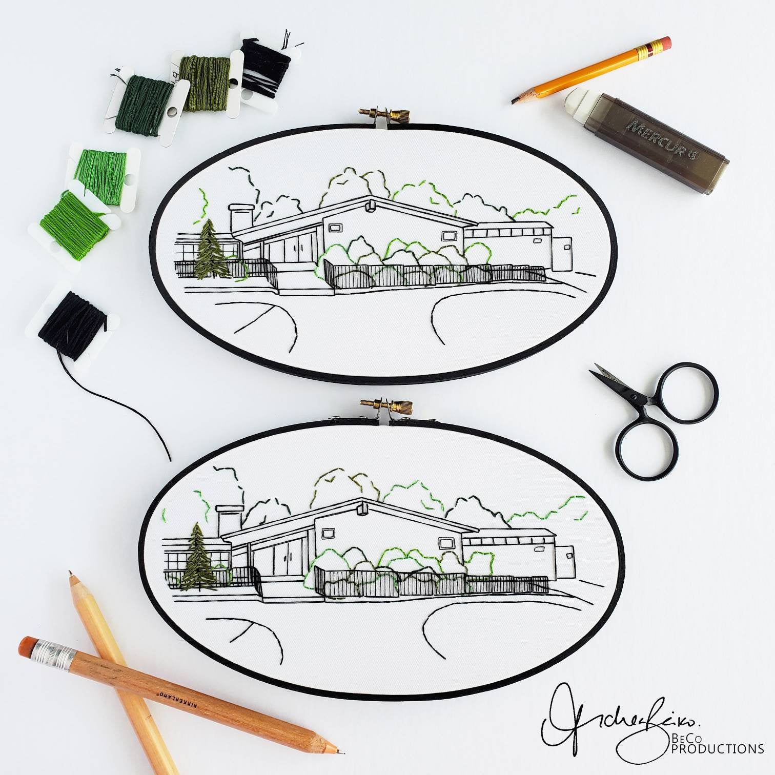 Custom Embroidered House Portrait