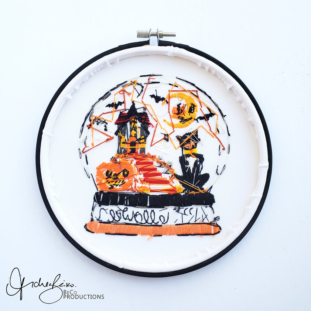 Retro Halloween Snow Globe - PDF Digital Download Embroidery Pattern & Guide