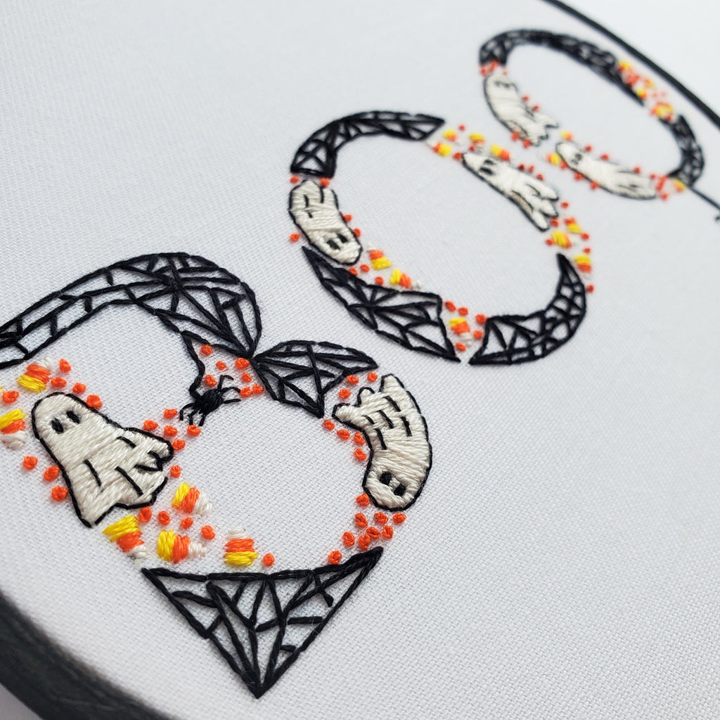 BOO Halloween Text - PDF Digital Download Embroidery Pattern & Guide