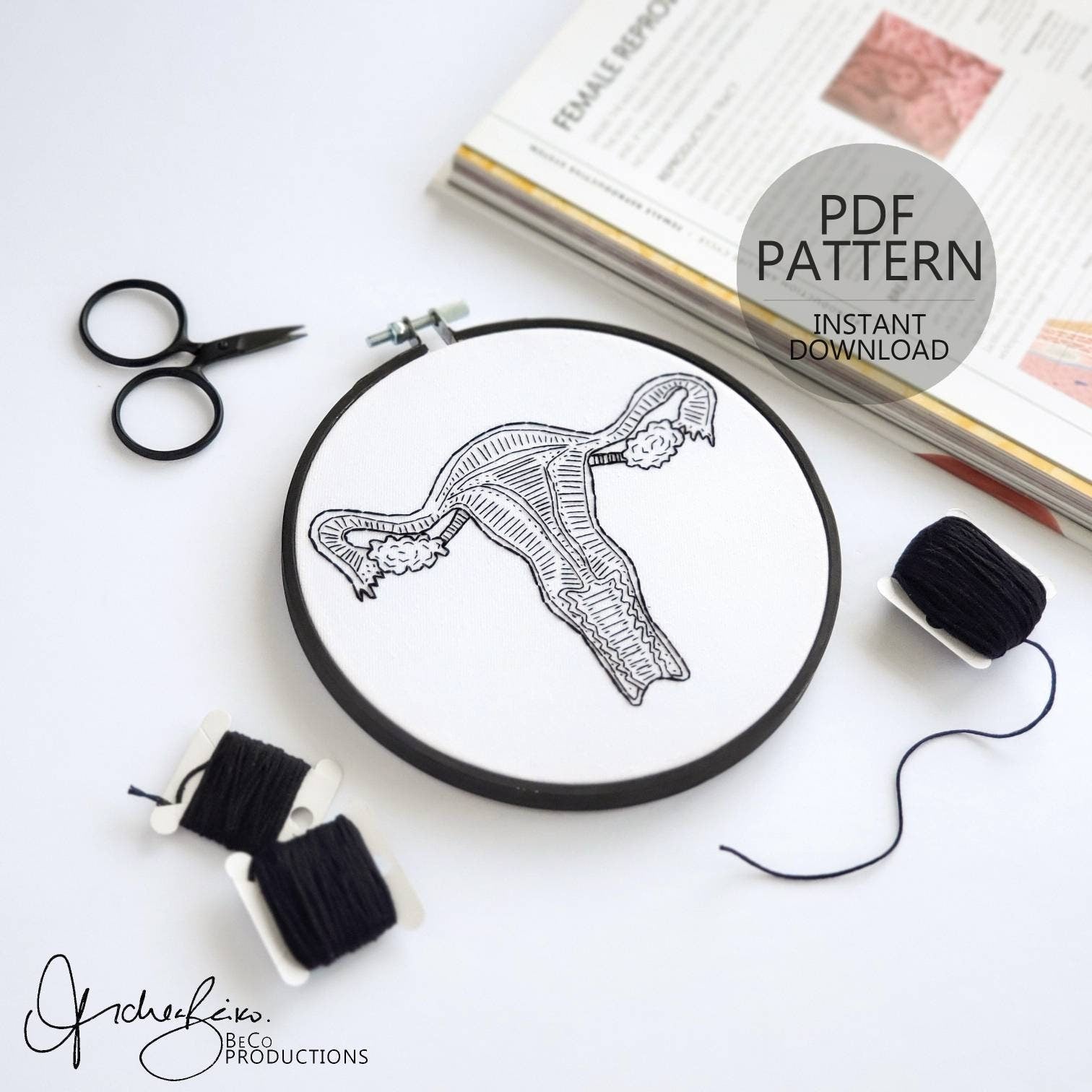 Female Reproductive System Anatomy - PDF Digital Download Embroidery Pattern & Guide