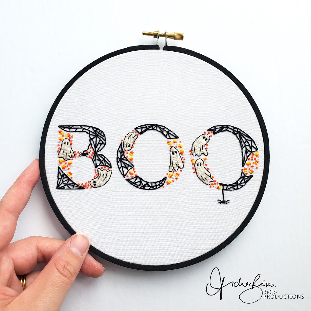 BOO Halloween Text - PDF Digital Download Embroidery Pattern & Guide