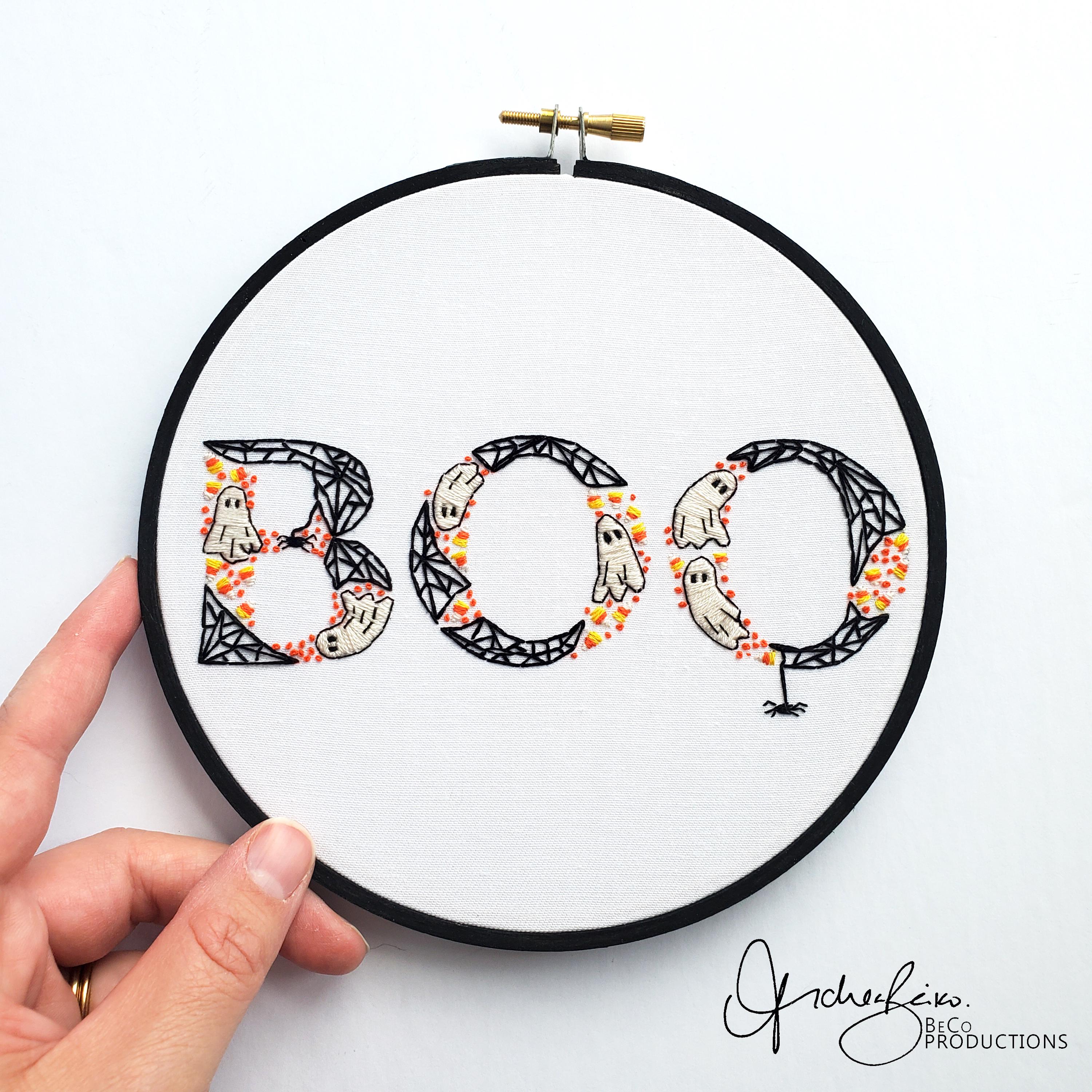 BOO Halloween Text - PDF Digital Download Embroidery Pattern & Guide