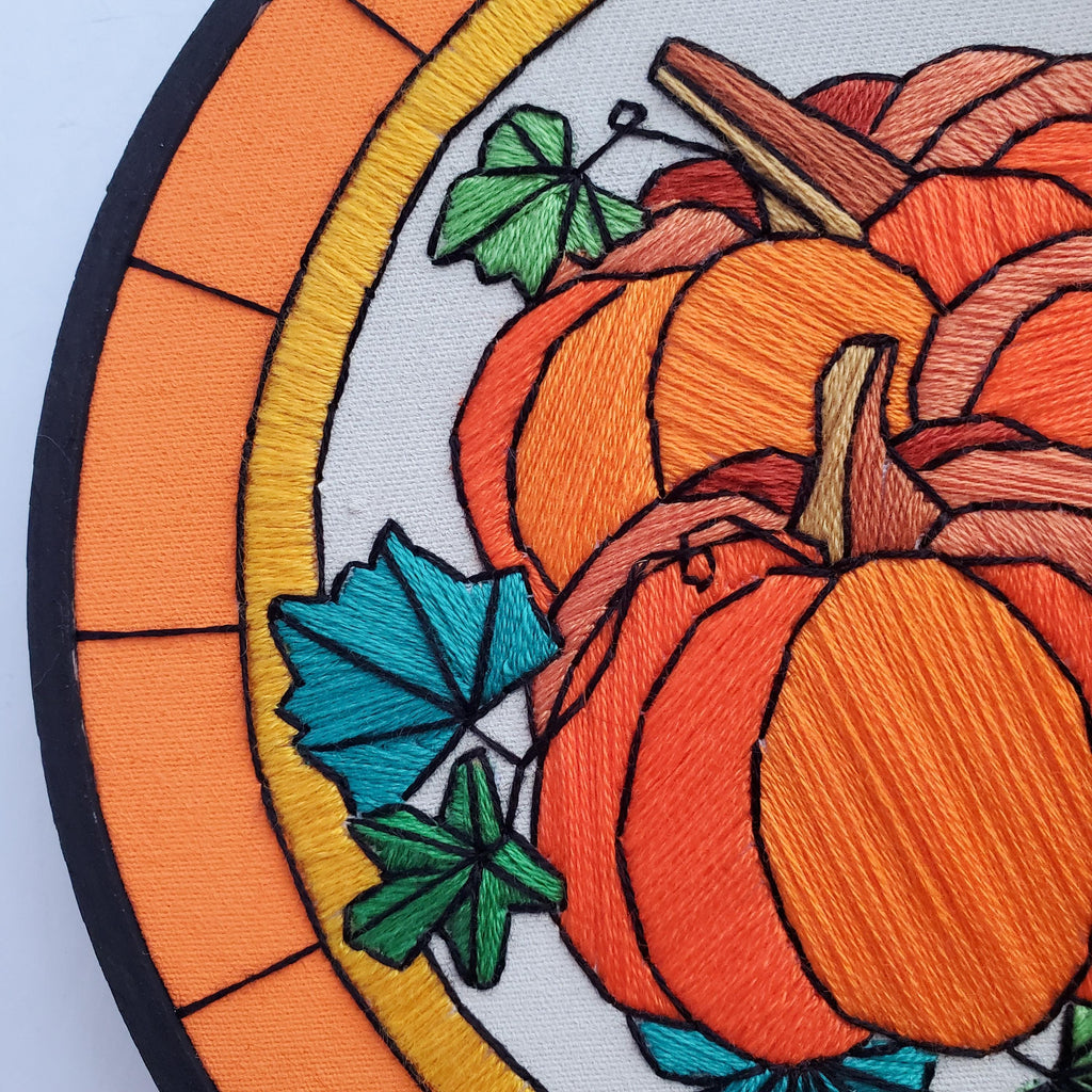 OCTOBER Monthly Series Stained Glass Pumpkins - PDF Digital Download Embroidery Pattern & Guide
