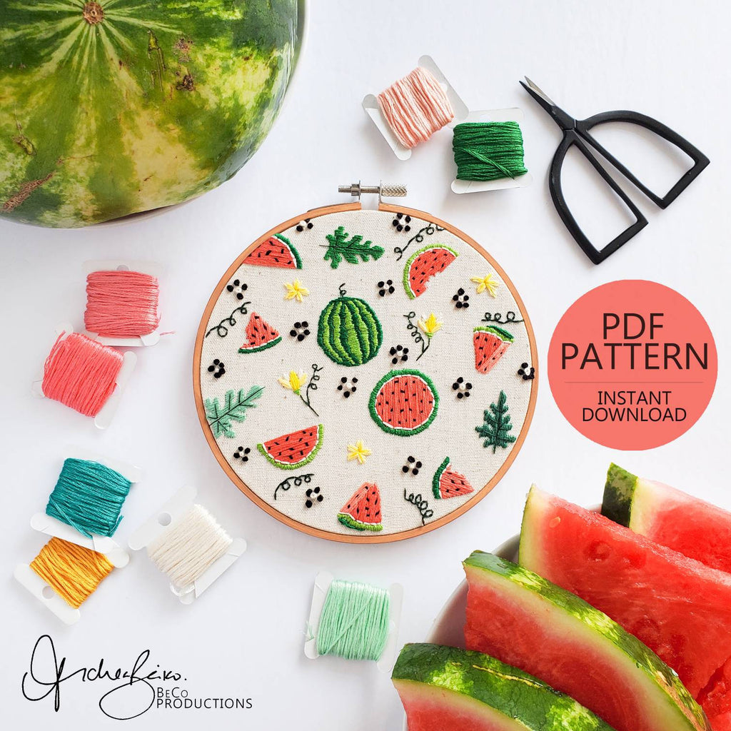 Watermelon Life Cycle Print - PDF DIgital Download Embroidery Pattern & Guide