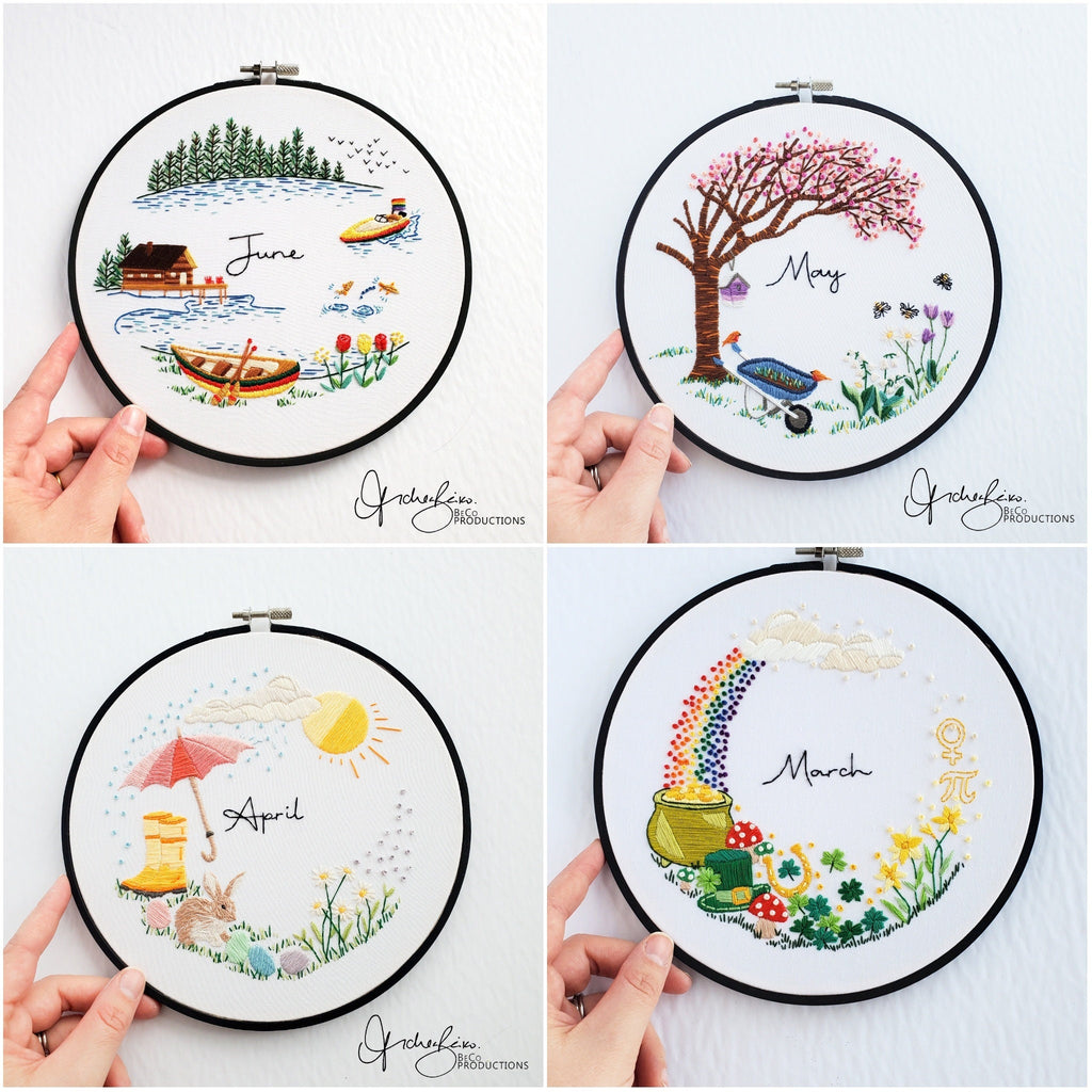 Monthly Series Wreath Bundle - PDF Digital Download Embroidery Pattern & Guide