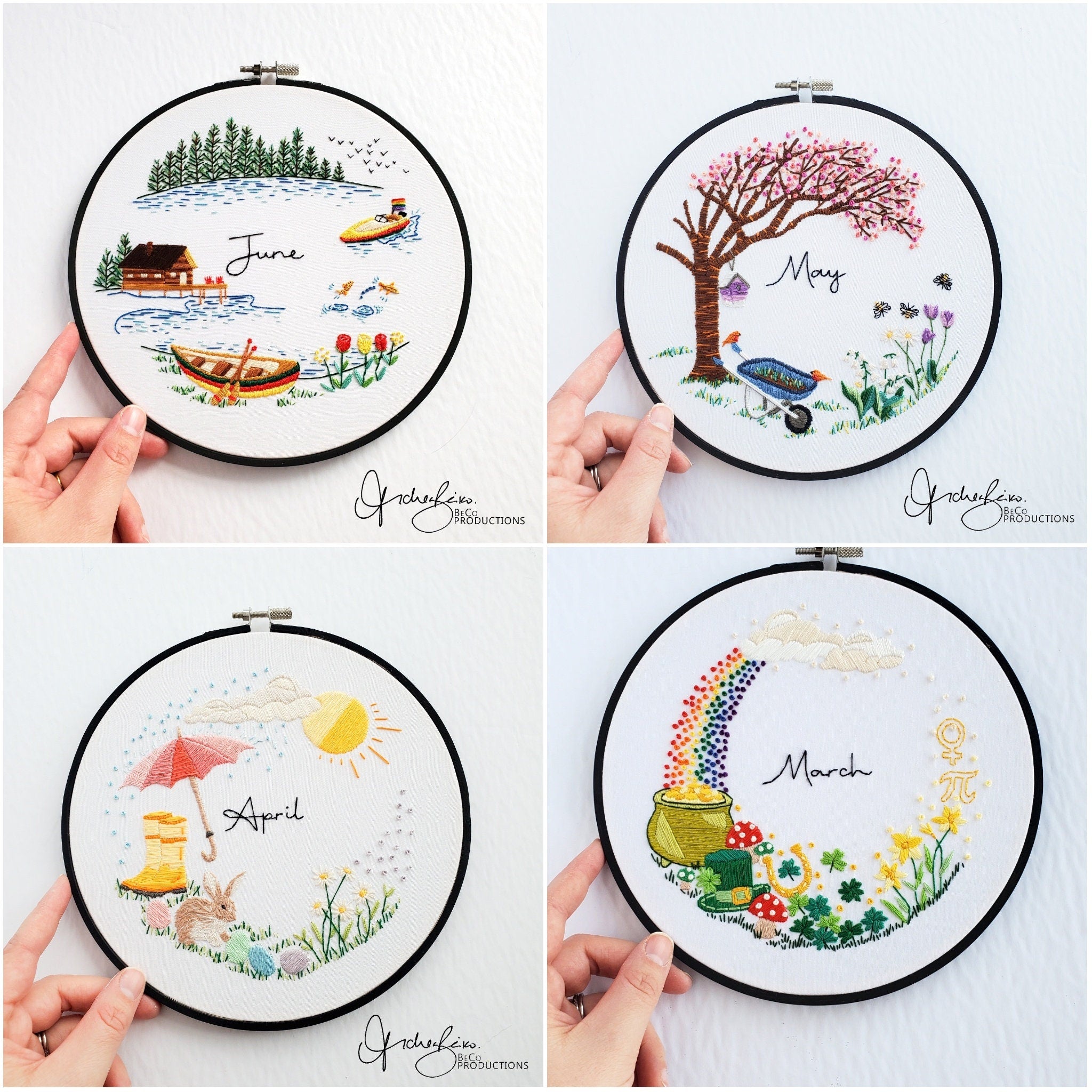 Monthly Series Wreath Bundle - PDF Digital Download Embroidery Pattern & Guide