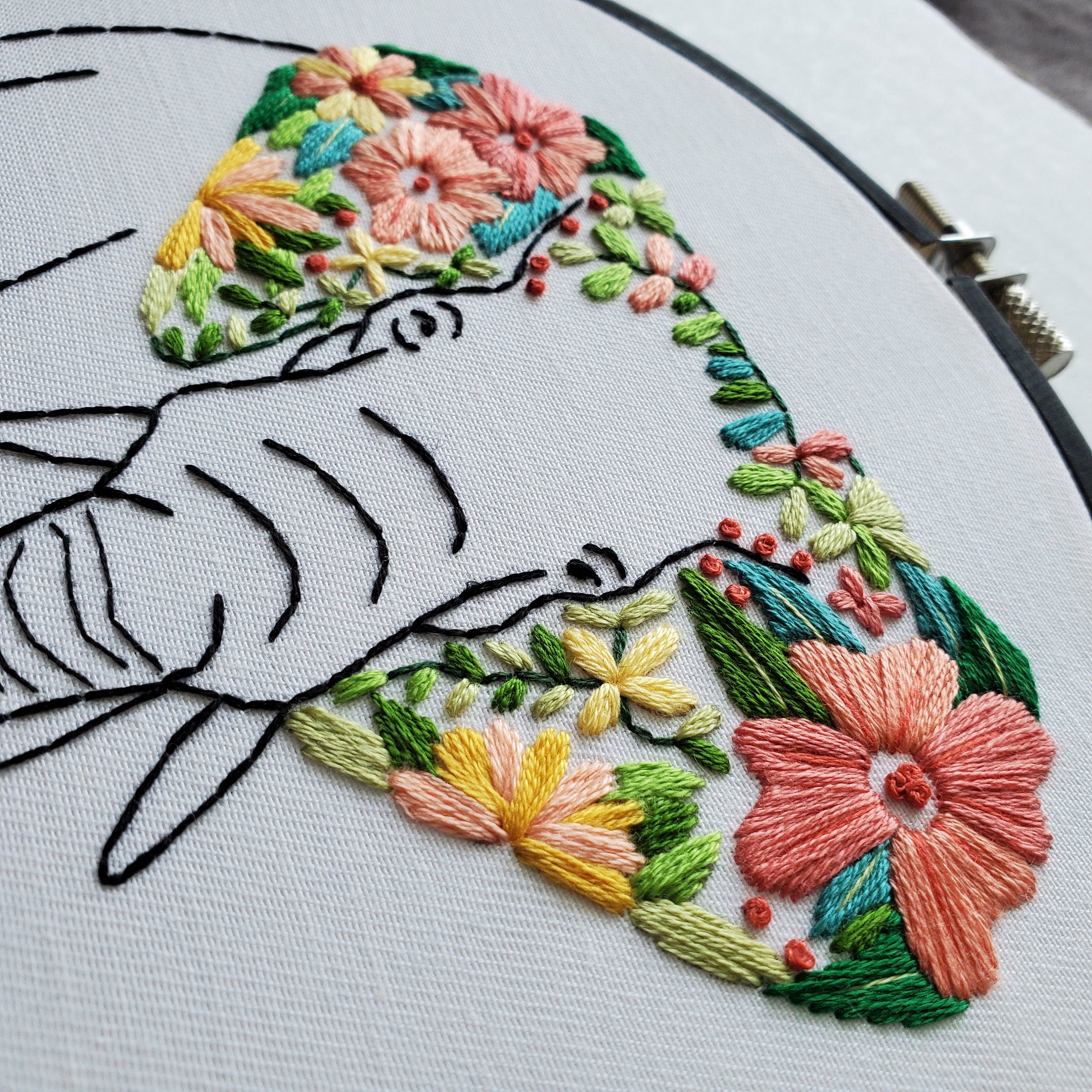 Floral Elephant - PDF Digital Download Embroidery Pattern & Guide