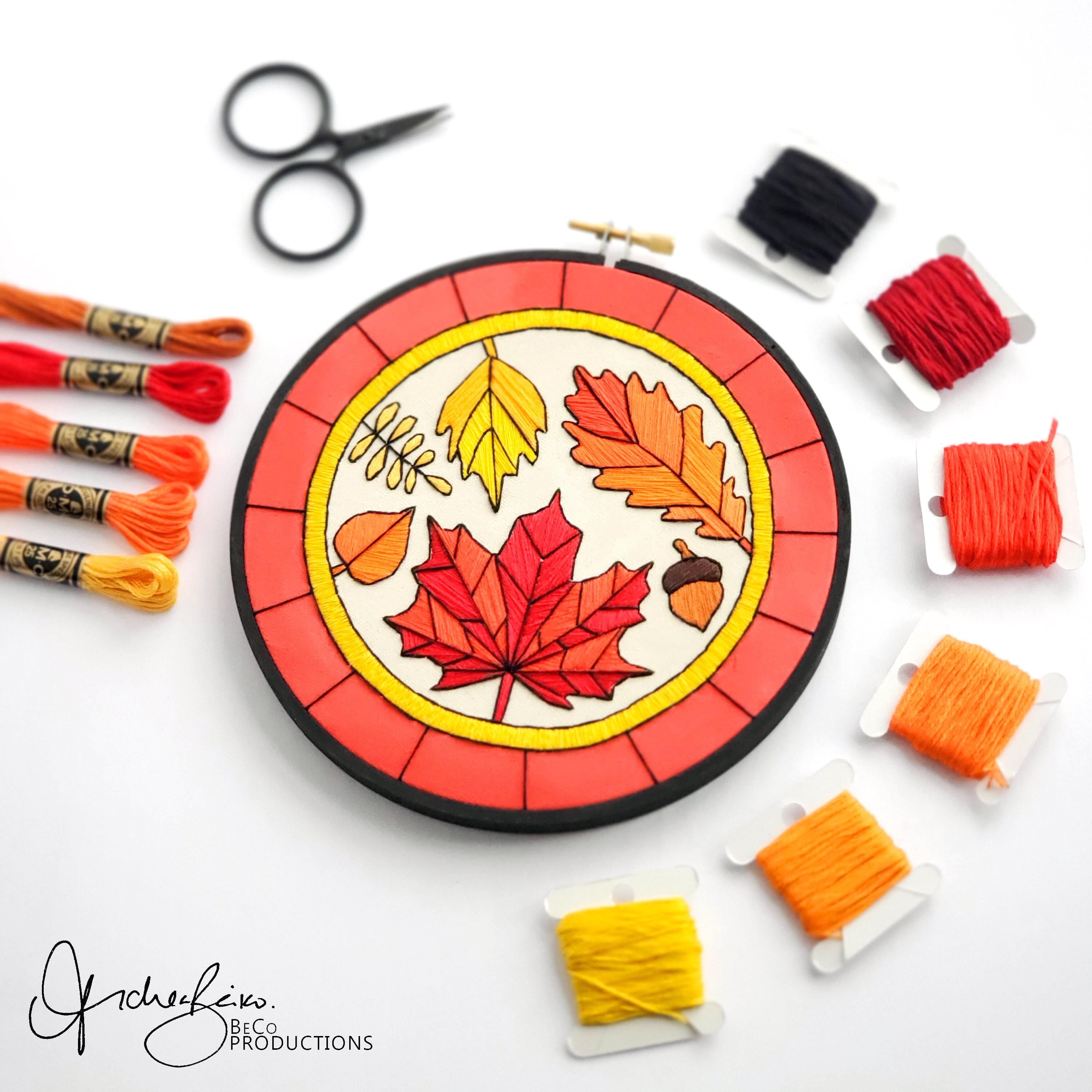 SEPTEMBER Monthly Series Stained Glass Autumn Leaves- PDF Digital Download Embroidery Pattern & Guide