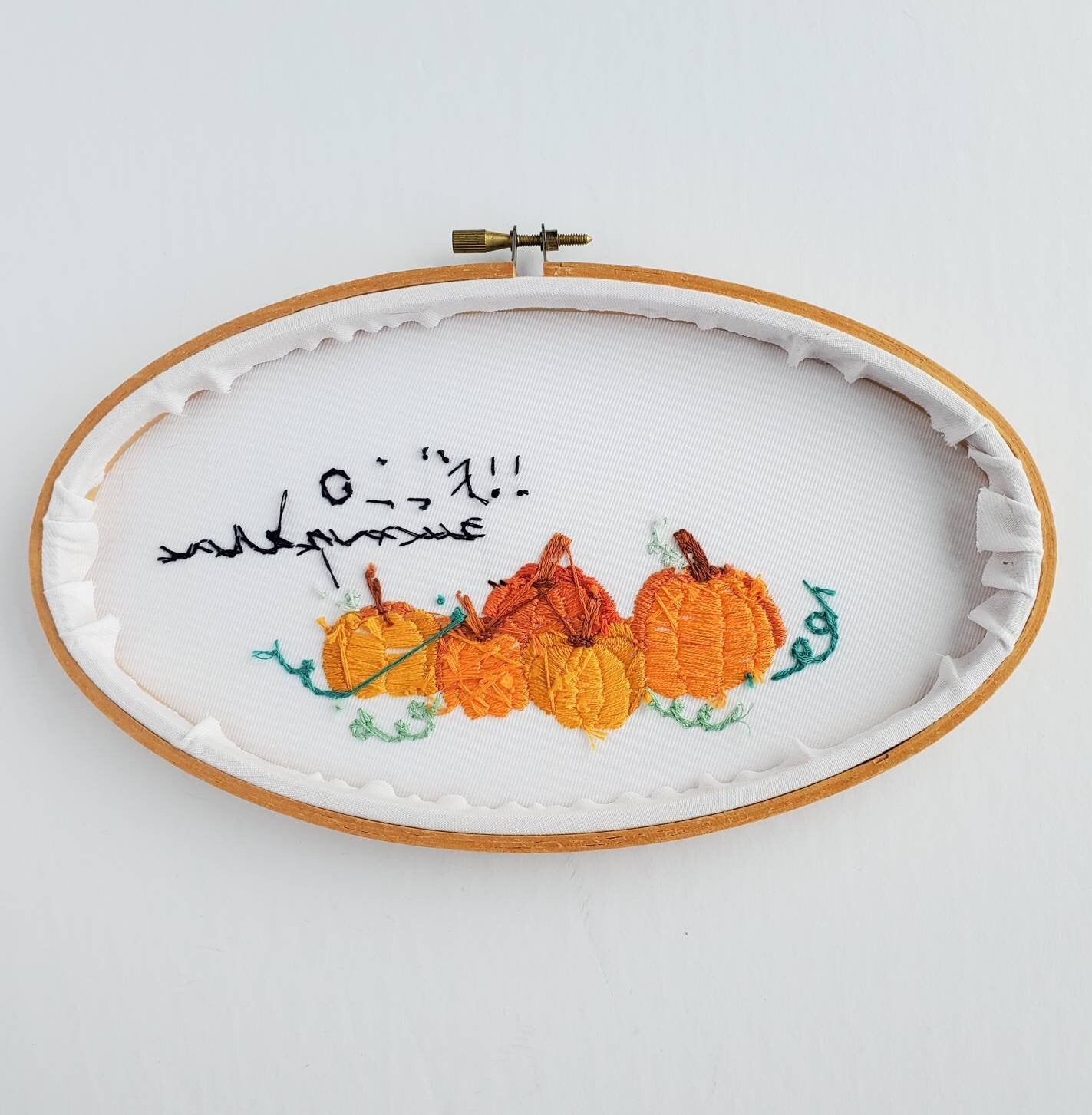 Hello Pumpkin Oval Hoop - PDF Digital Download Embroidery Pattern & Guide