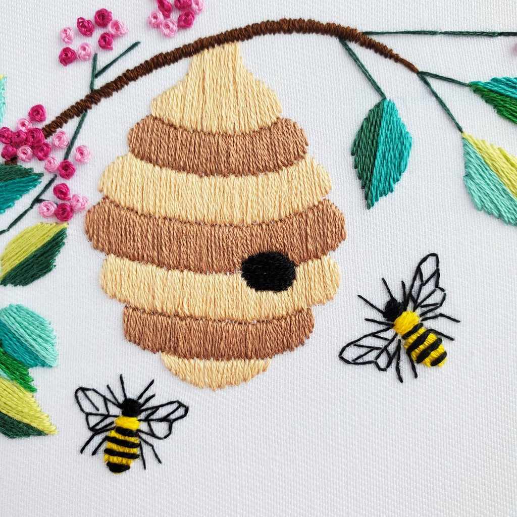 Beehive Floral Wreath - PDF Digital Download Embroidery Pattern & Guide
