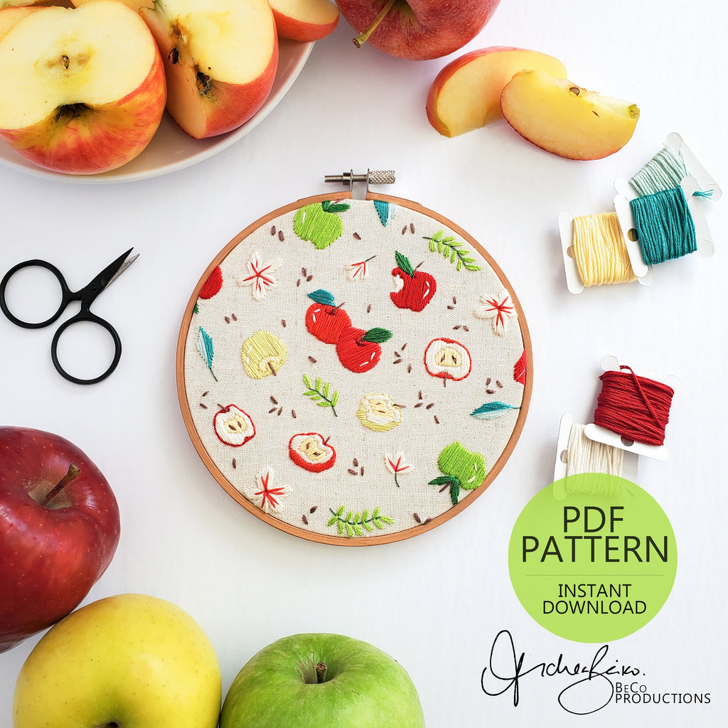 Apple Life Cycle Print - PDF DIgital Download Embroidery Pattern & Guide