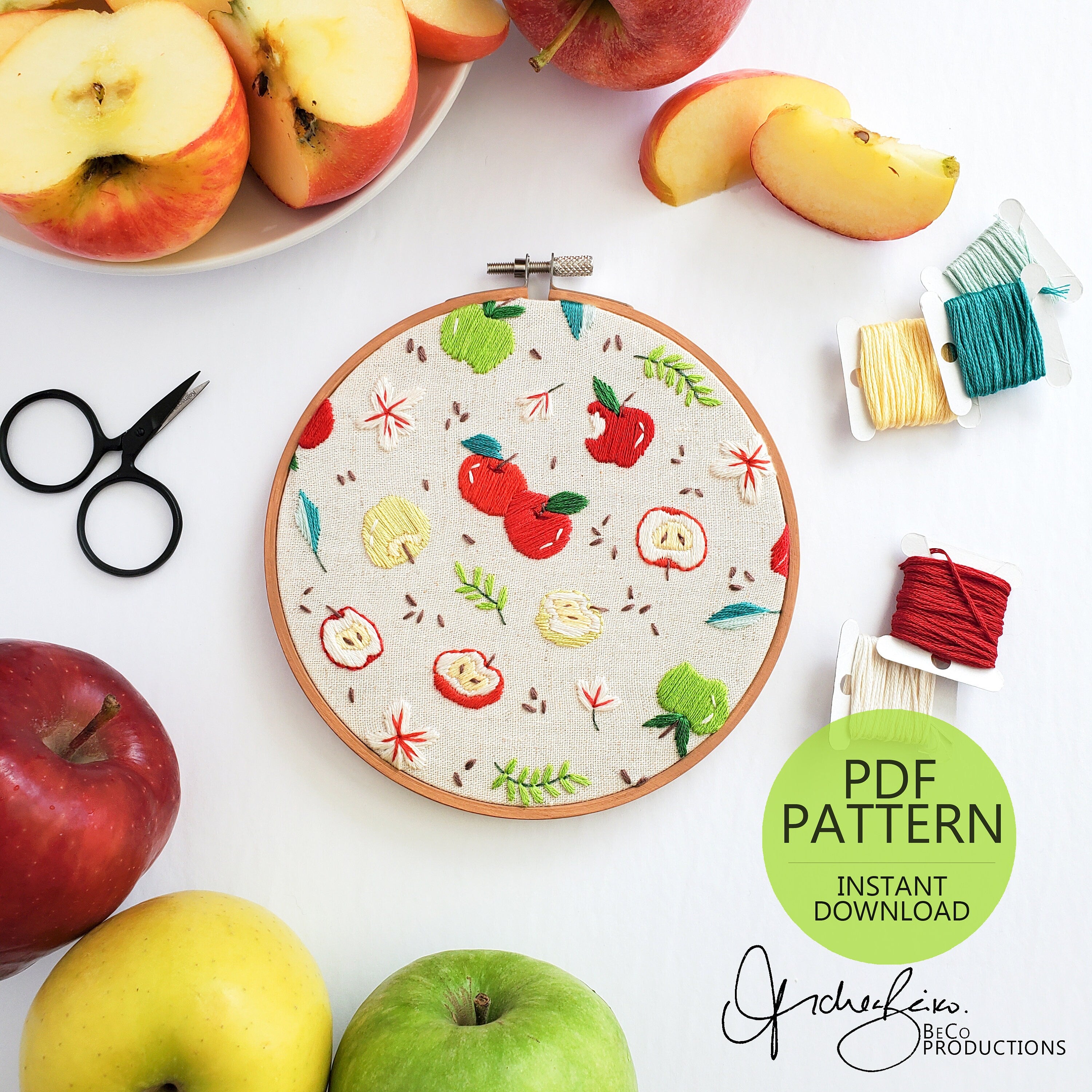 Apple Life Cycle Print - PDF DIgital Download Embroidery Pattern & Guide