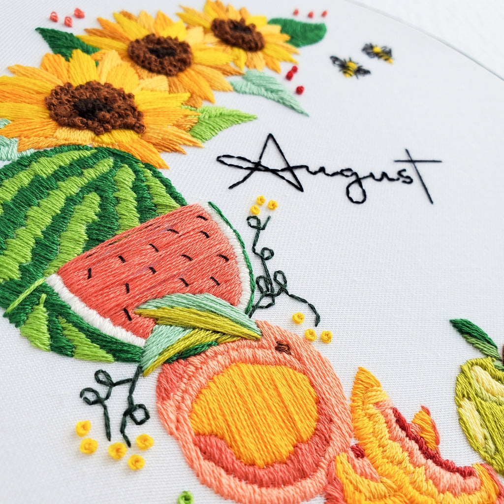 AUGUST Monthly Series Wreath - PDF Digital Download Embroidery Pattern & Guide