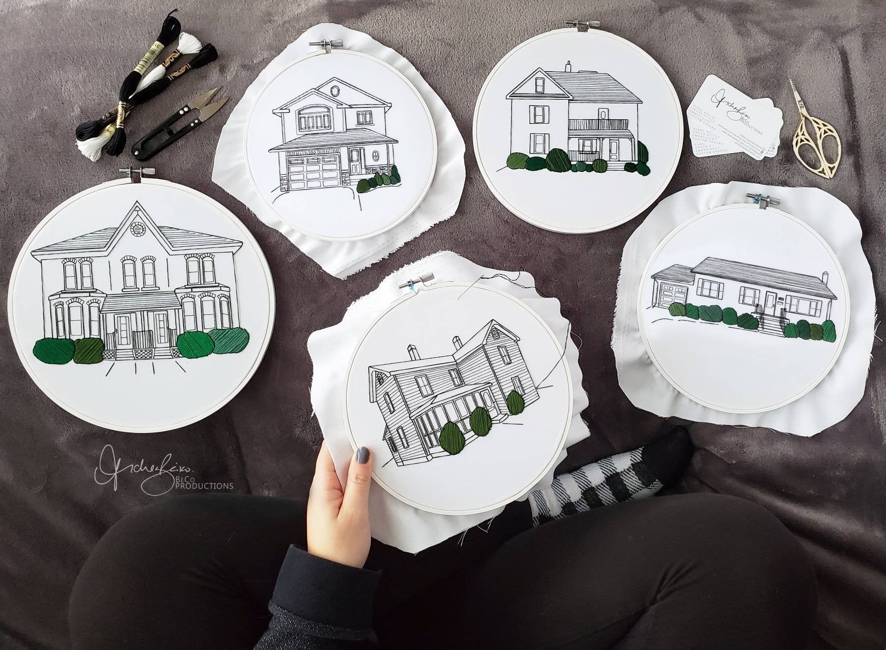 Custom Embroidered House Portrait