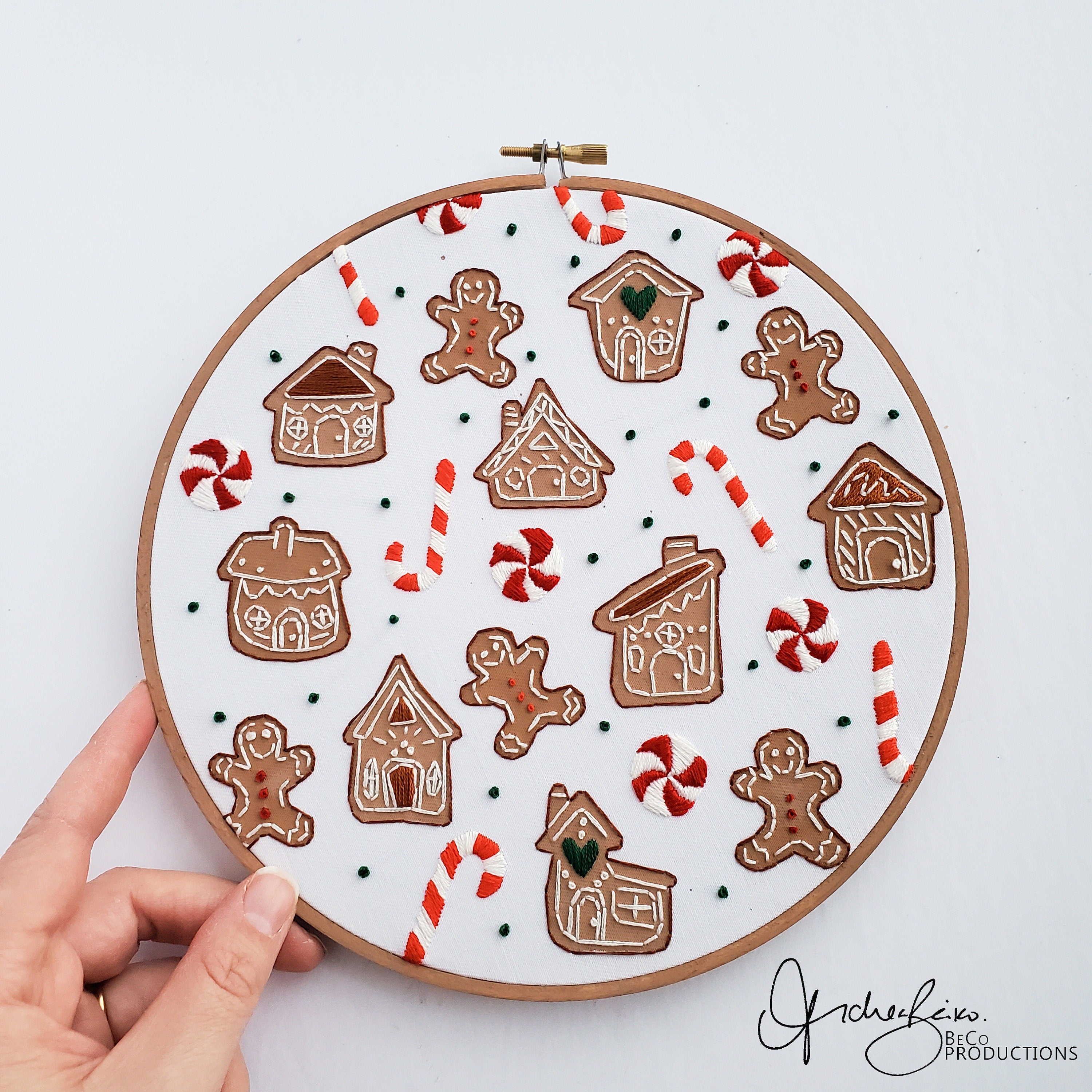 Gingerbread and Candy Cane Print - PDF Digital Download Embroidery Pattern & Guide