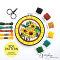 AUGUST Monthly Series Stained Glass Sunflowers- PDF Digital Download Embroidery Pattern & Guide