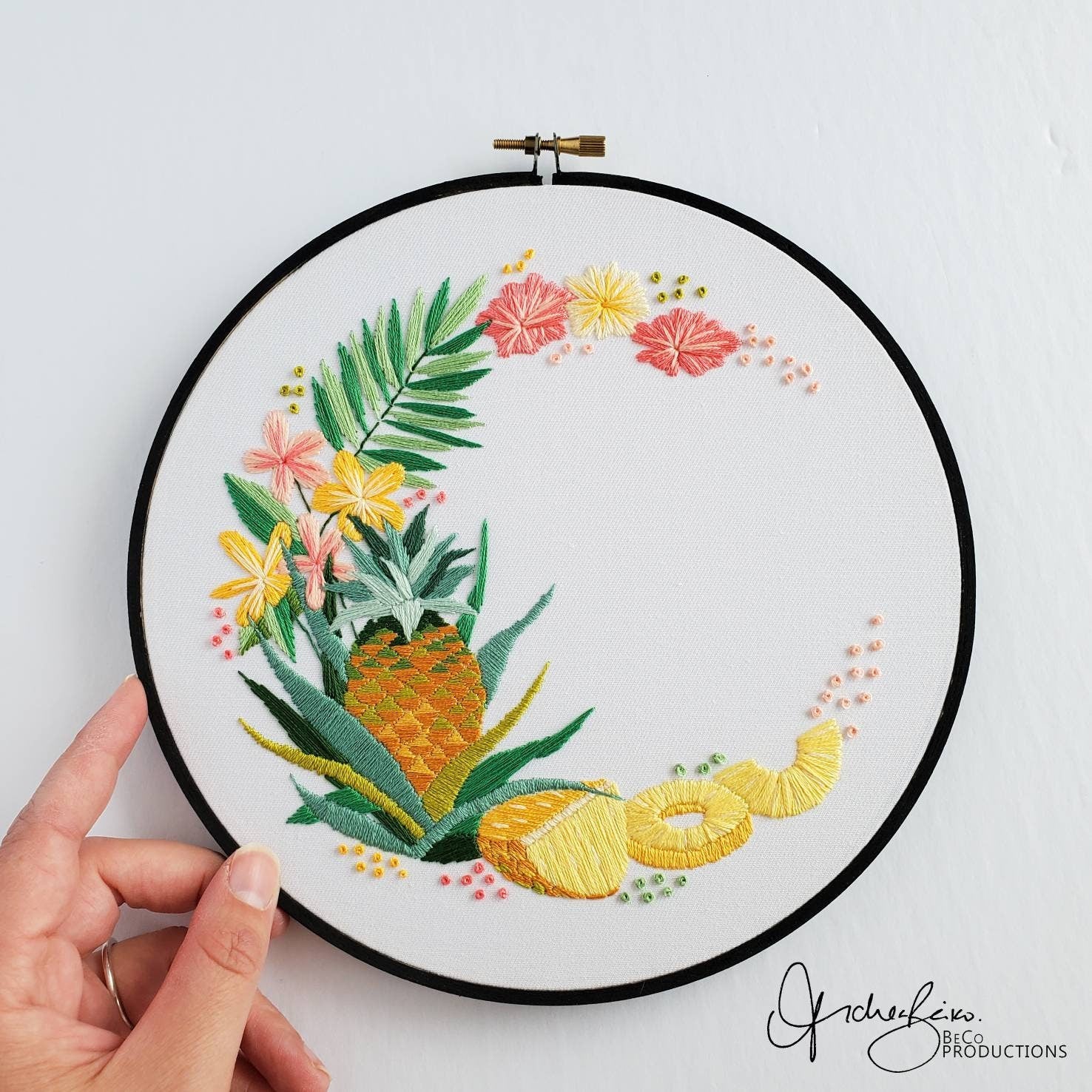 Pineapple Floral Wreath - PDF Digital Download Embroidery Pattern & Guide